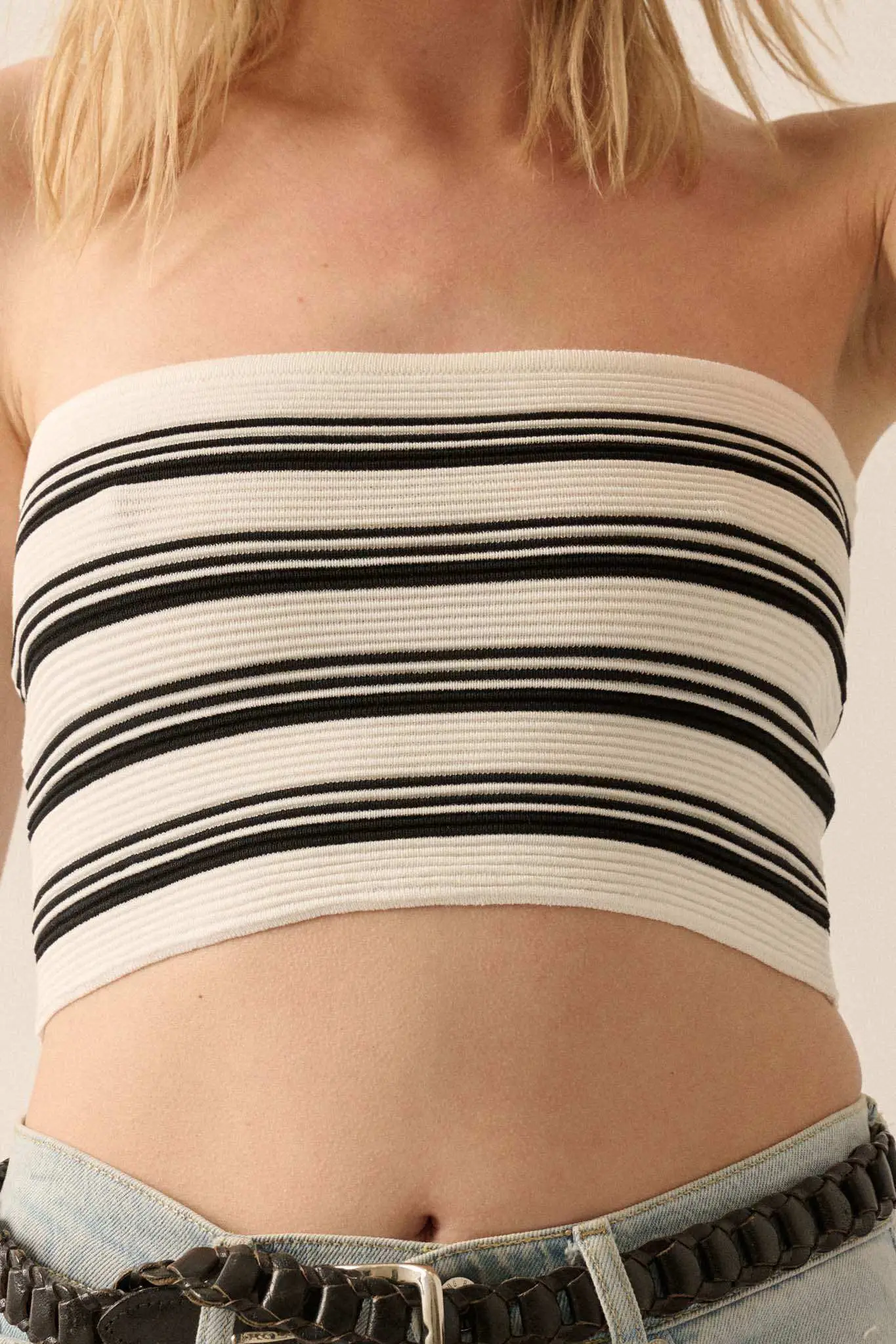 Shaper Fit Striped Rib-Knit Bandeau Tube Top - Image 4