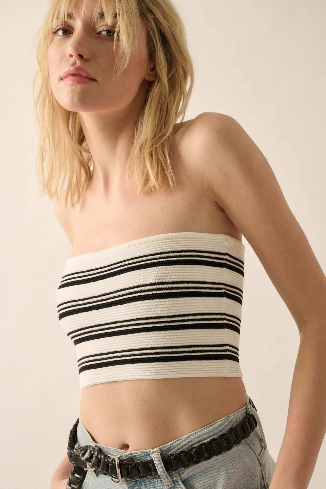Shaper Fit Striped Rib-Knit Bandeau Tube Top - Image 5