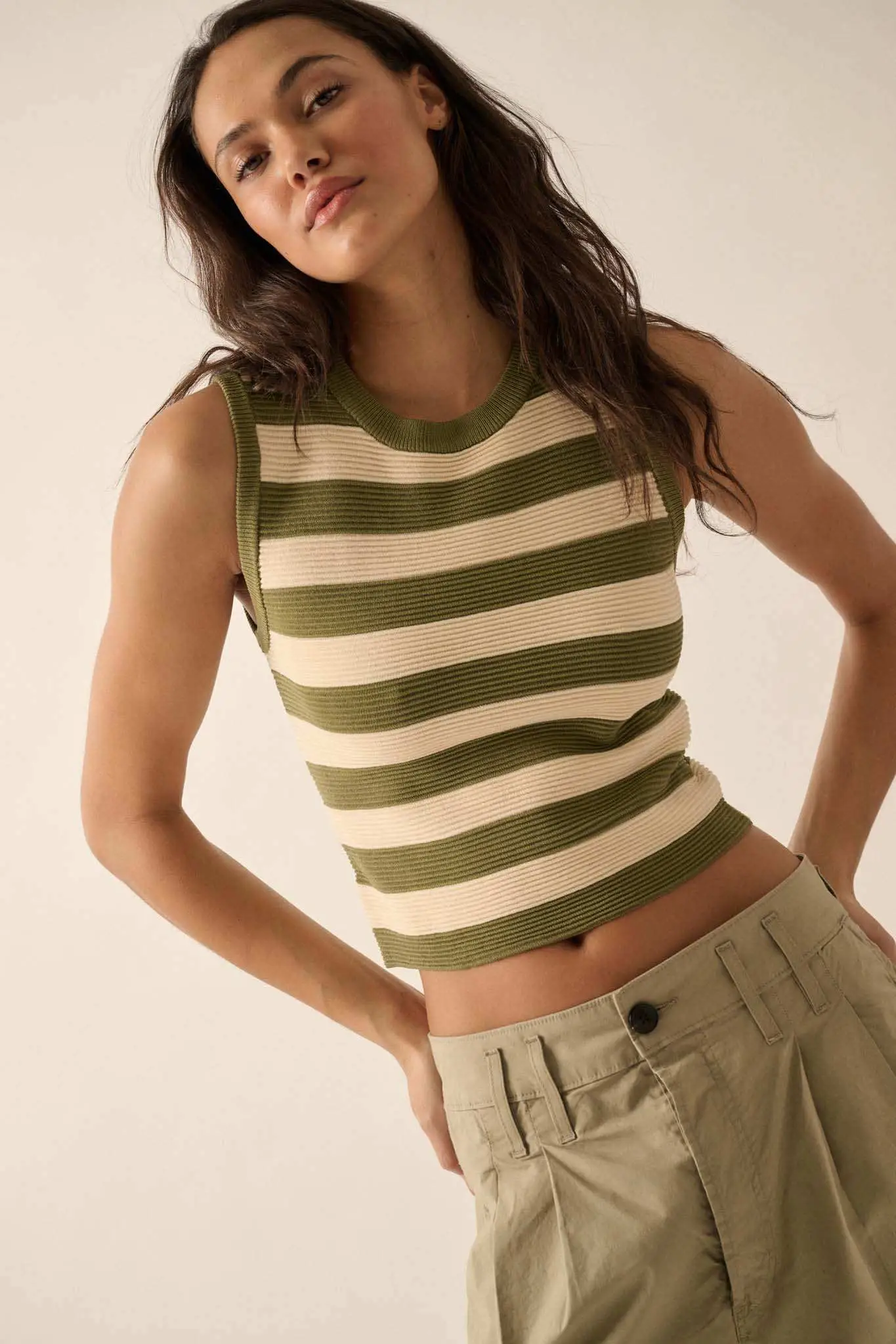 Shaper Fit Striped Rib-Knit Crewneck Tank Top - Image 21