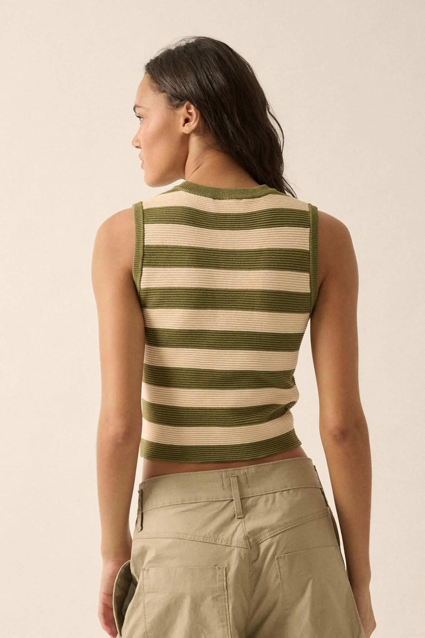 Shaper Fit Striped Rib-Knit Crewneck Tank Top - Image 22