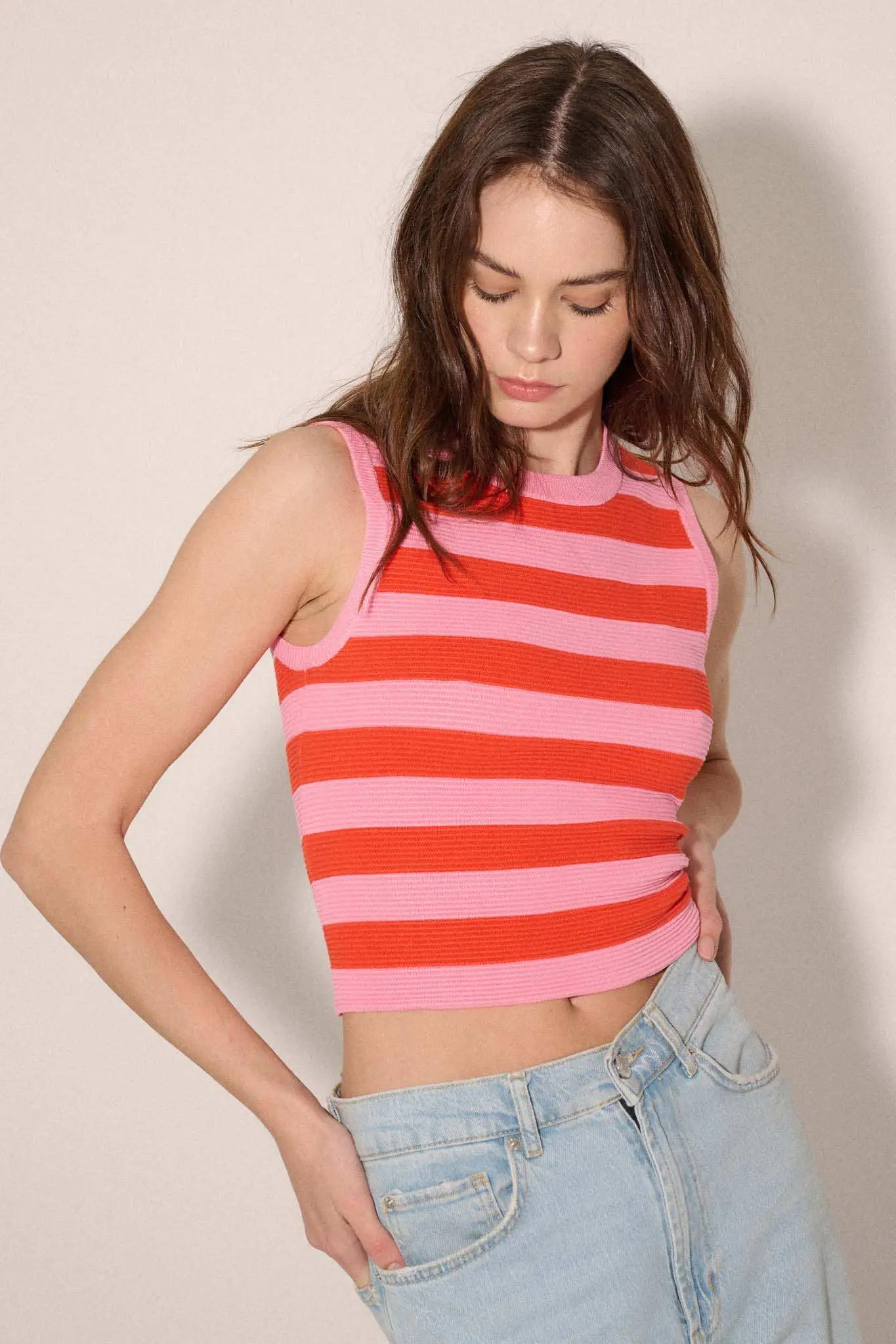 Shaper Fit Striped Rib-Knit Crewneck Tank Top - Image 23