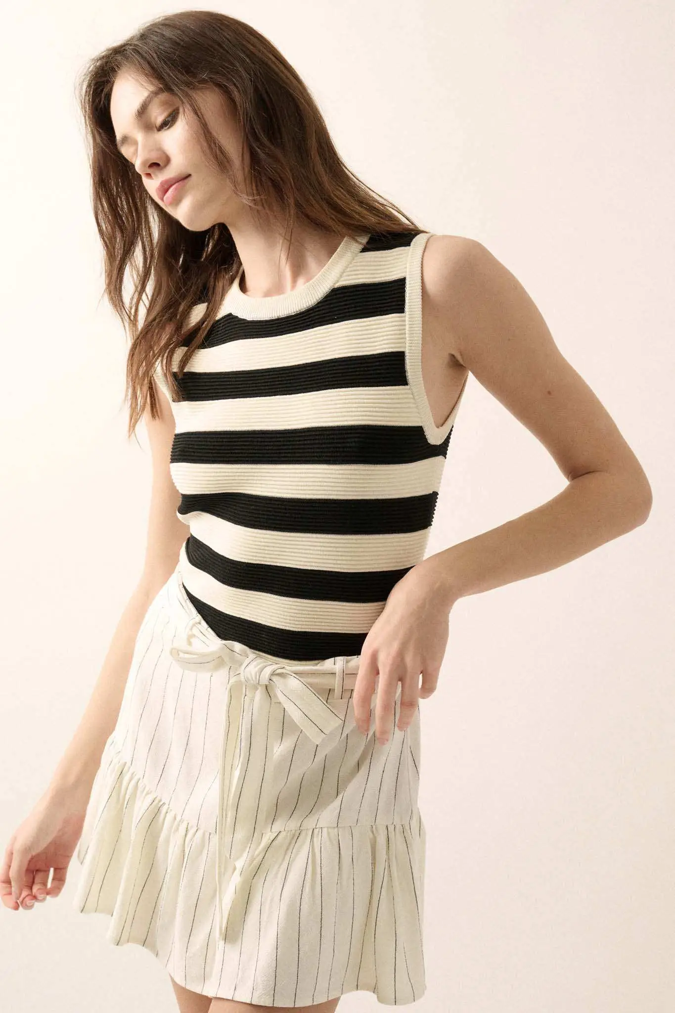 Shaper Fit Striped Rib-Knit Crewneck Tank Top - Image 35