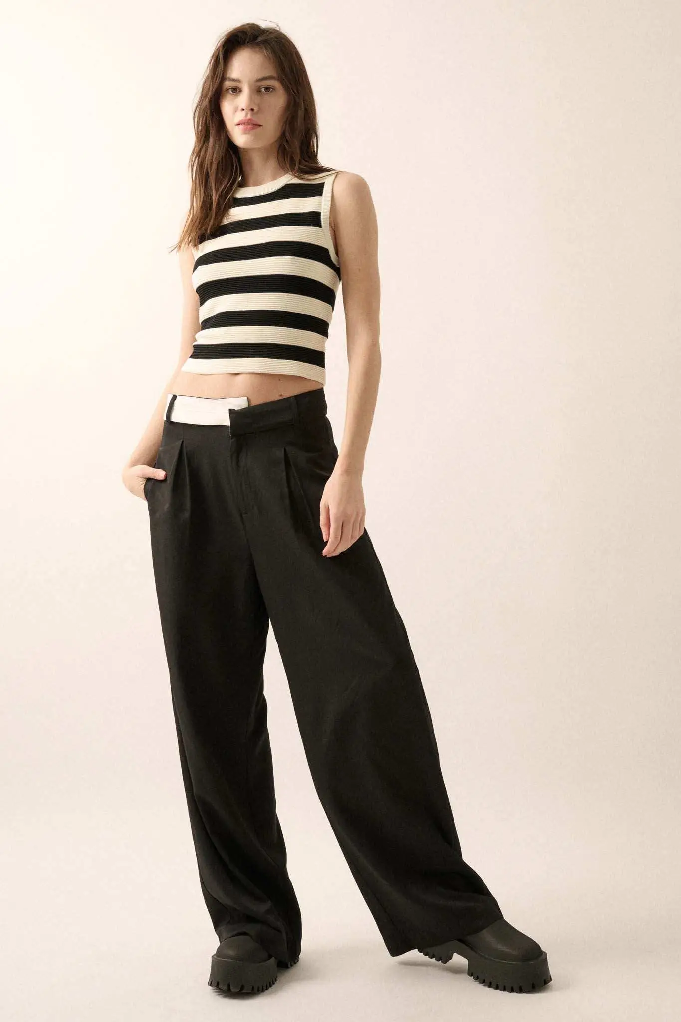 Shaper Fit Striped Rib-Knit Crewneck Tank Top - Image 36