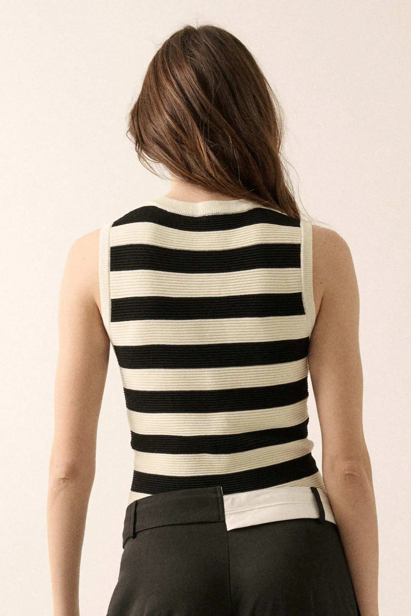 Shaper Fit Striped Rib-Knit Crewneck Tank Top - Image 37