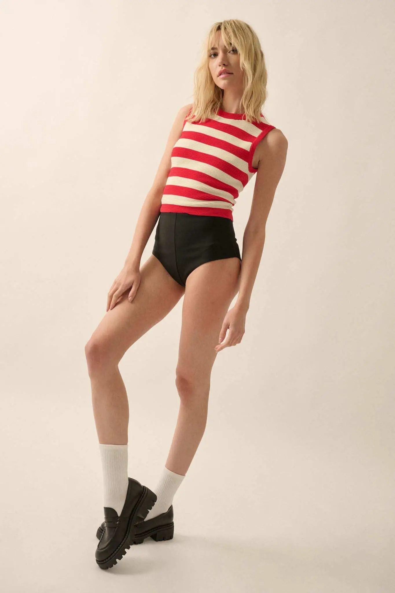 Shaper Fit Striped Rib-Knit Crewneck Tank Top - Image 5