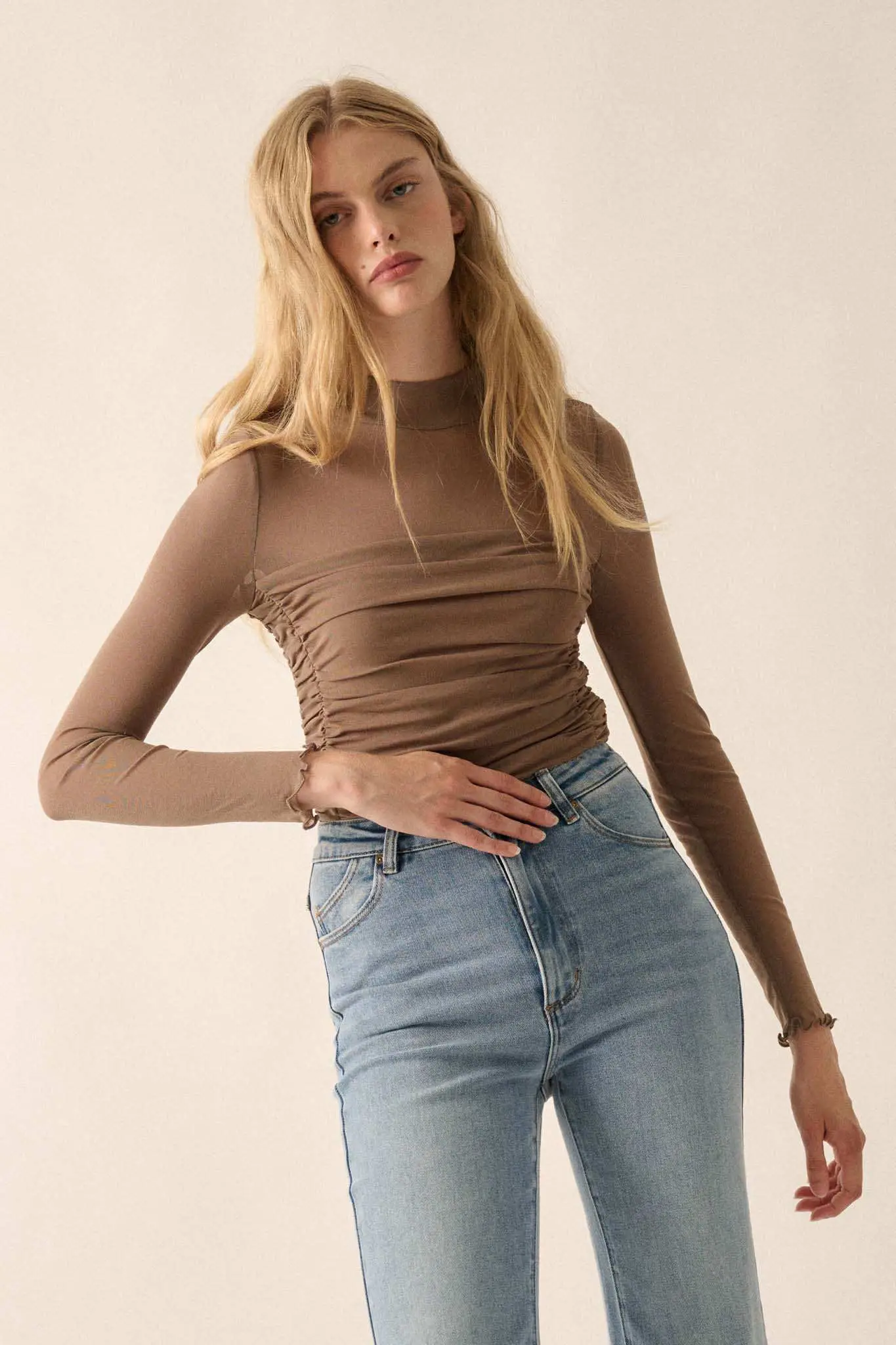 Sheer and There Layered Mesh Mock-Neck Bodysuit - Image 3