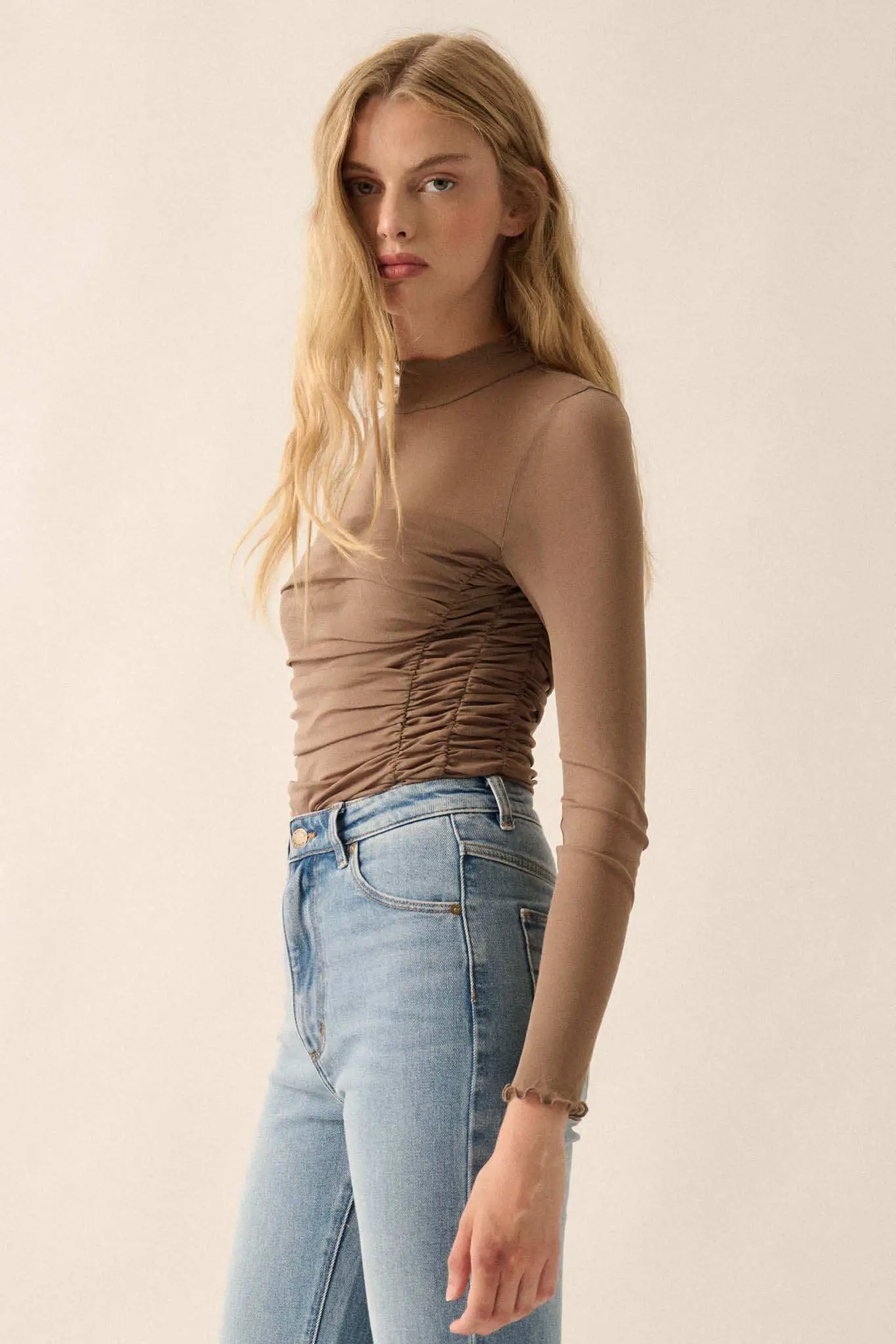 Sheer and There Layered Mesh Mock-Neck Bodysuit - Image 6