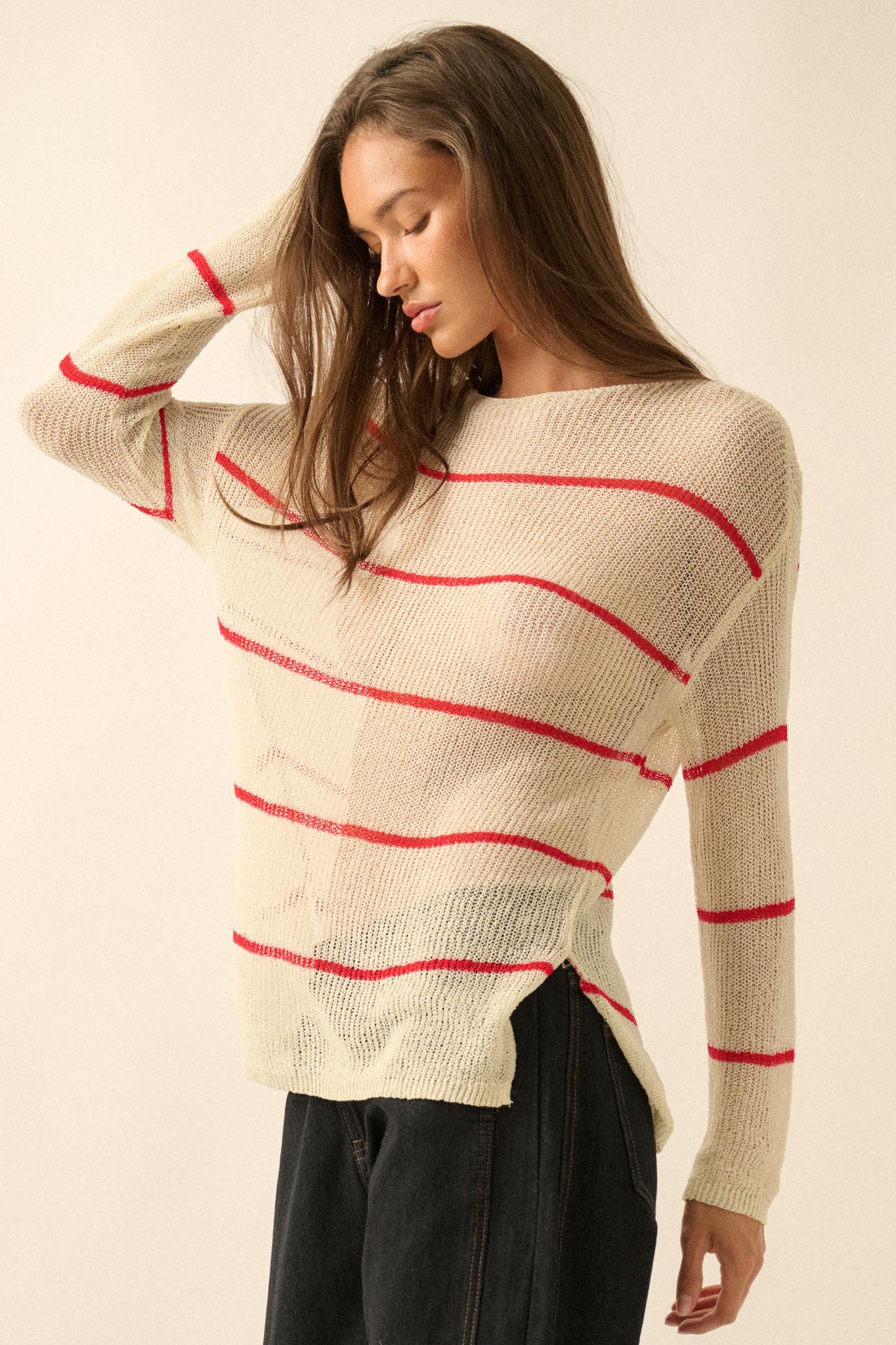 Sheer Me Out Striped Knit Loose-Fit Sweater - Image 11