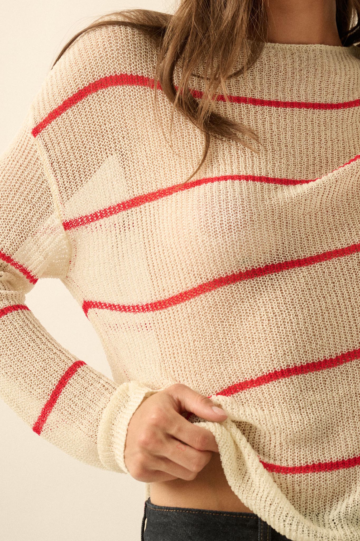 Sheer Me Out Striped Knit Loose-Fit Sweater - Image 8