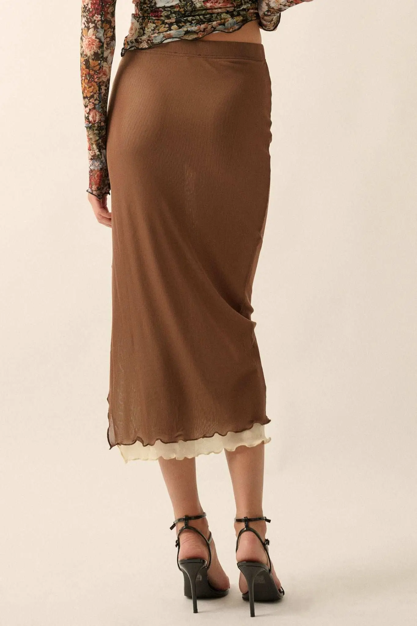 Sheer Perfection Layered Mesh Midi Pencil Skirt - Image 12