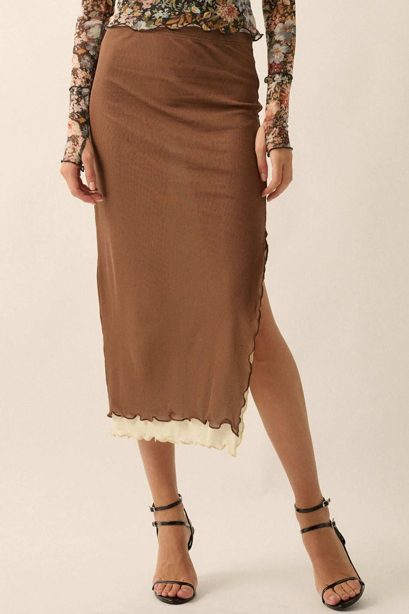 Sheer Perfection Layered Mesh Midi Pencil Skirt - Image 7