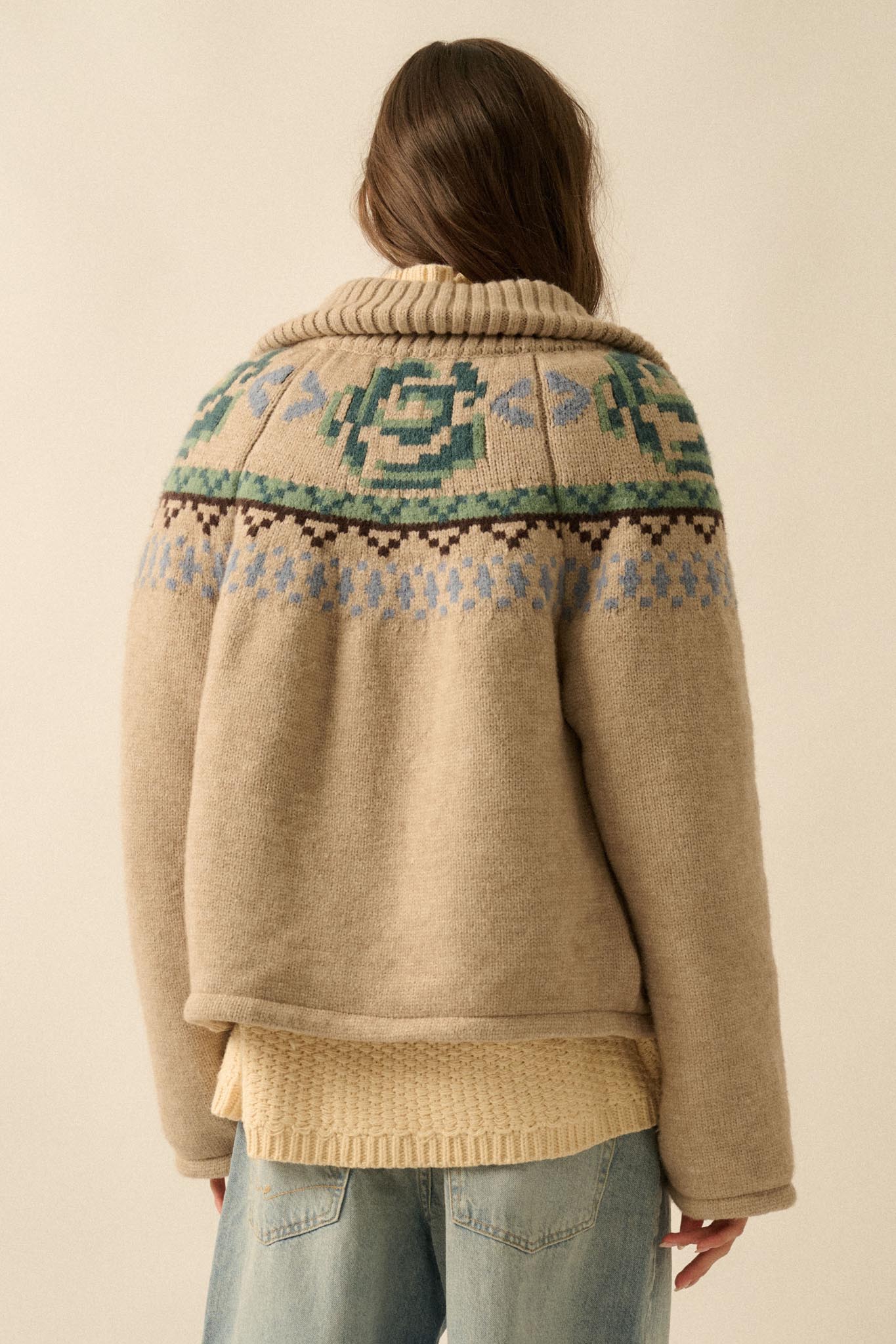 Shetland Skies Faire Isle Zip-Up Sweater Jacket - Image 2
