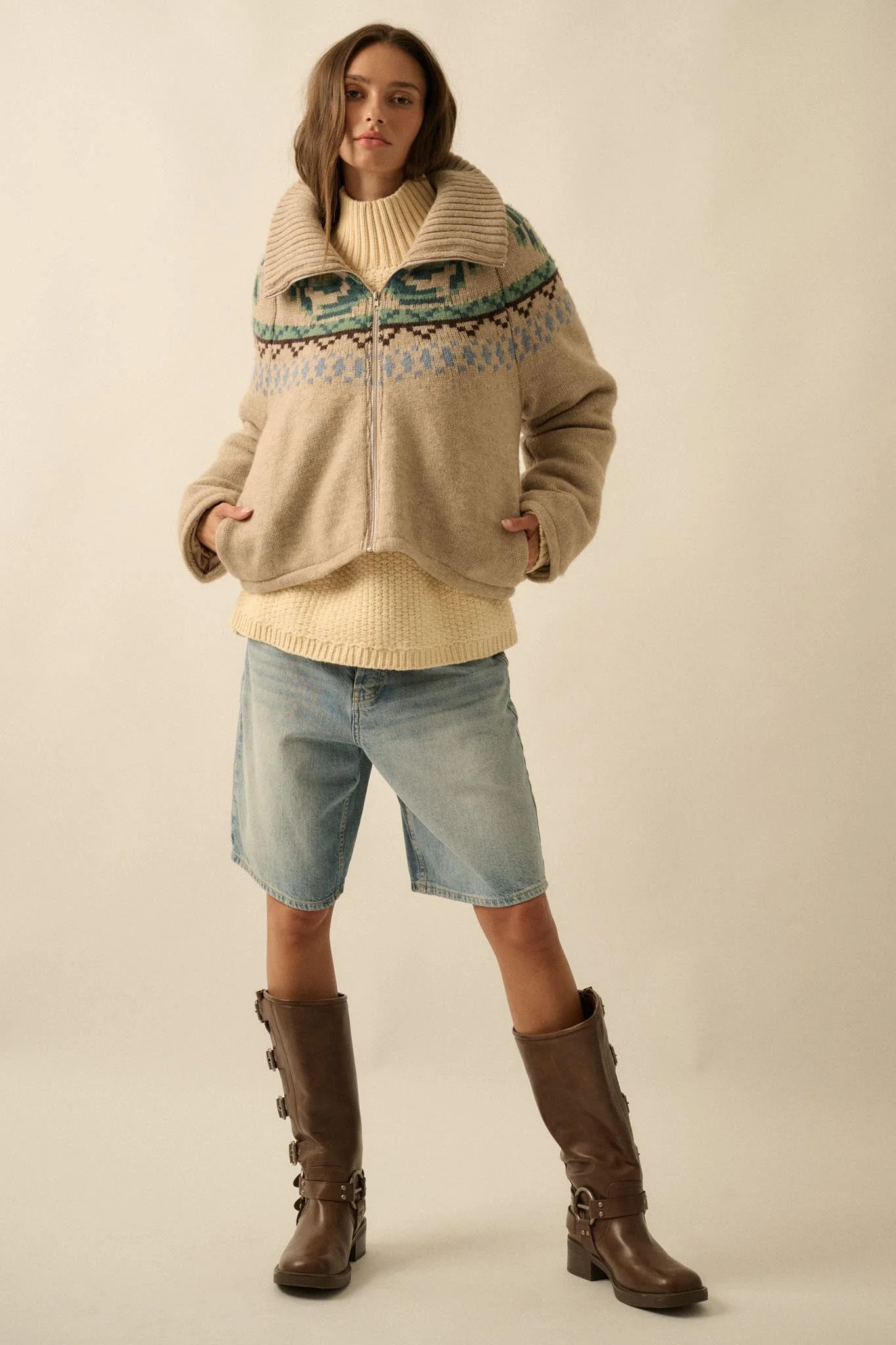 Shetland Skies Faire Isle Zip-Up Sweater Jacket - Image 3
