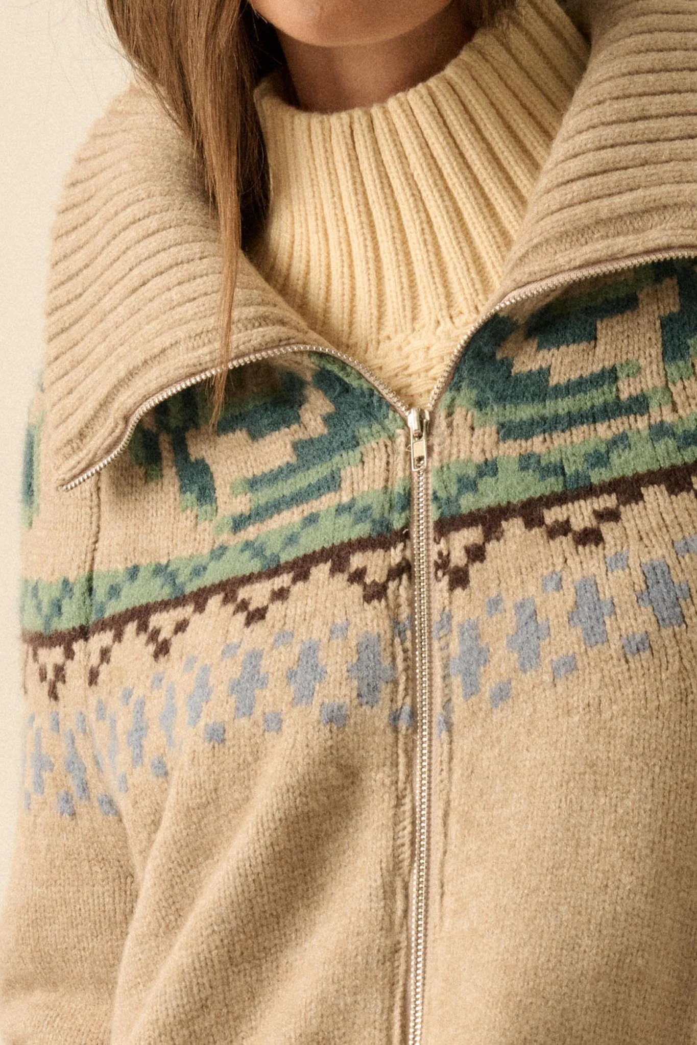 Shetland Skies Faire Isle Zip-Up Sweater Jacket - Image 4