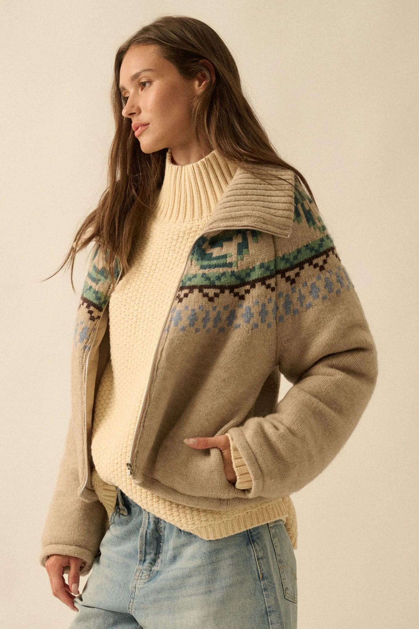 Shetland Skies Faire Isle Zip-Up Sweater Jacket - Image 6