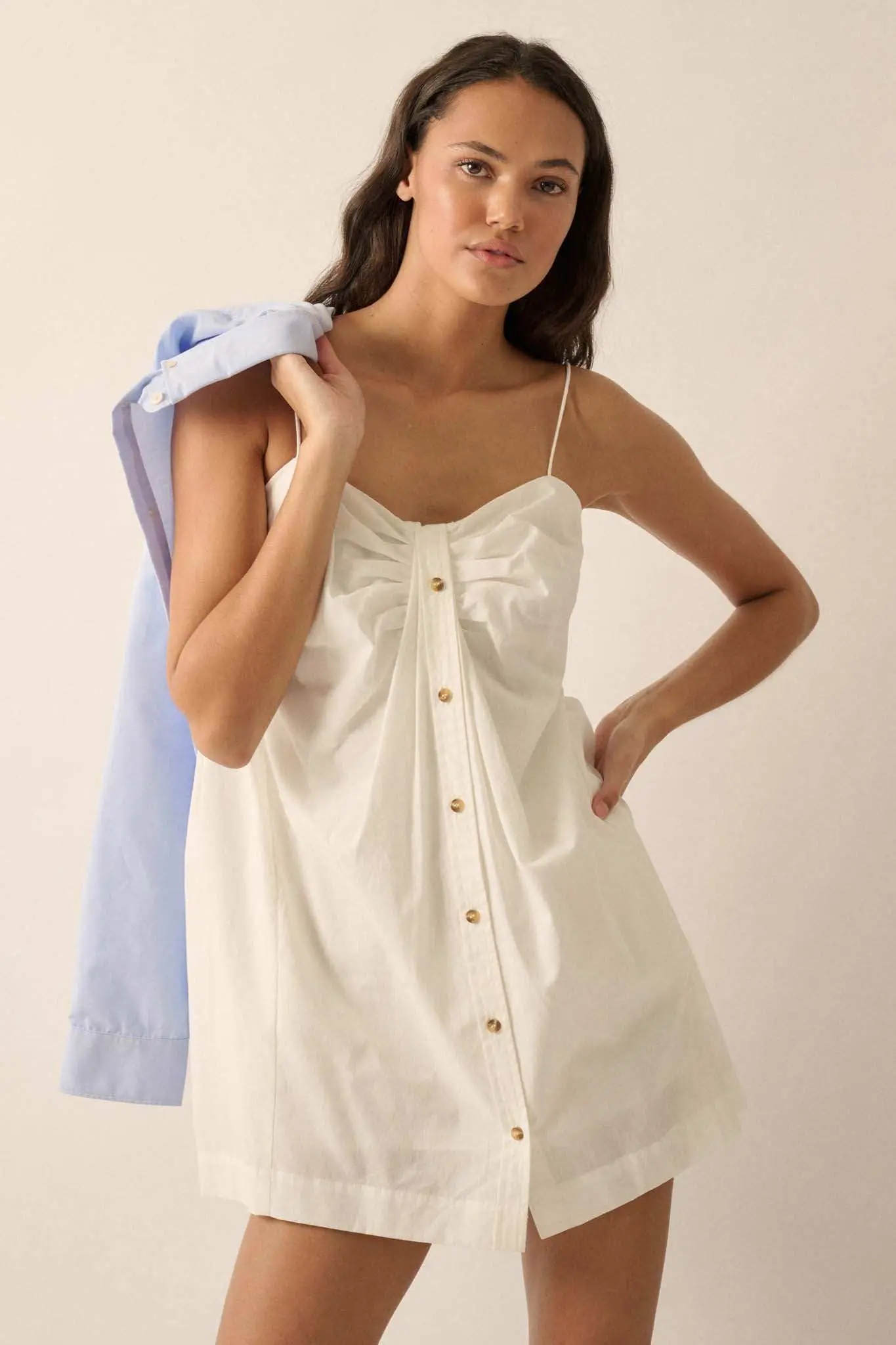 Shirt Story Pleated Button-Front Cami Mini Dress - Image 5