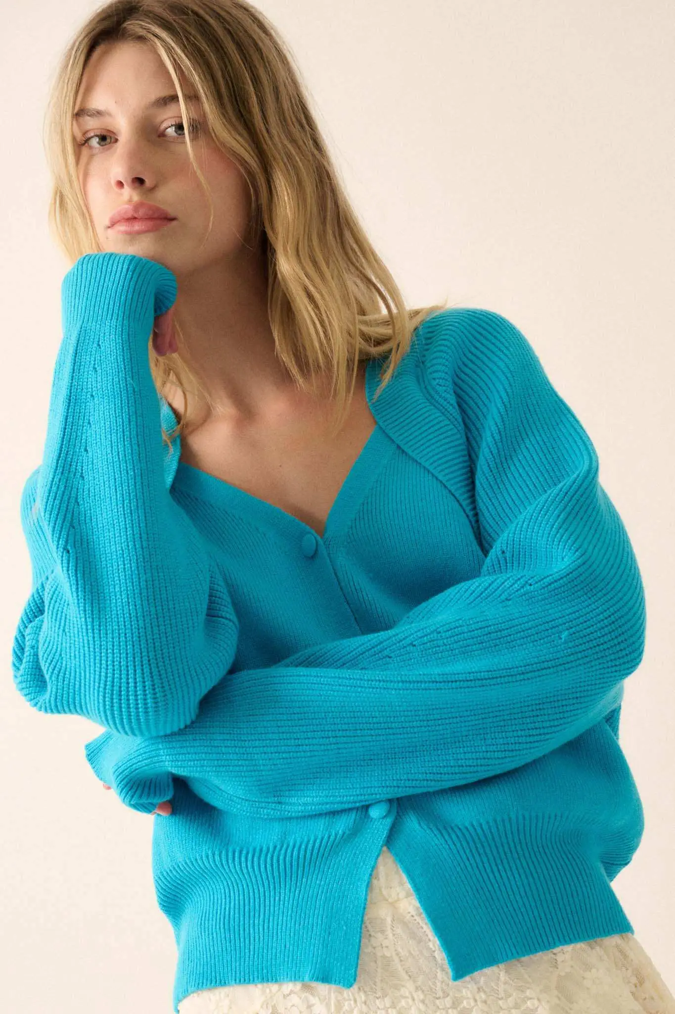 Shrug It Off Layered-Look Rib-Knit Cardigan Sweater - Image 5