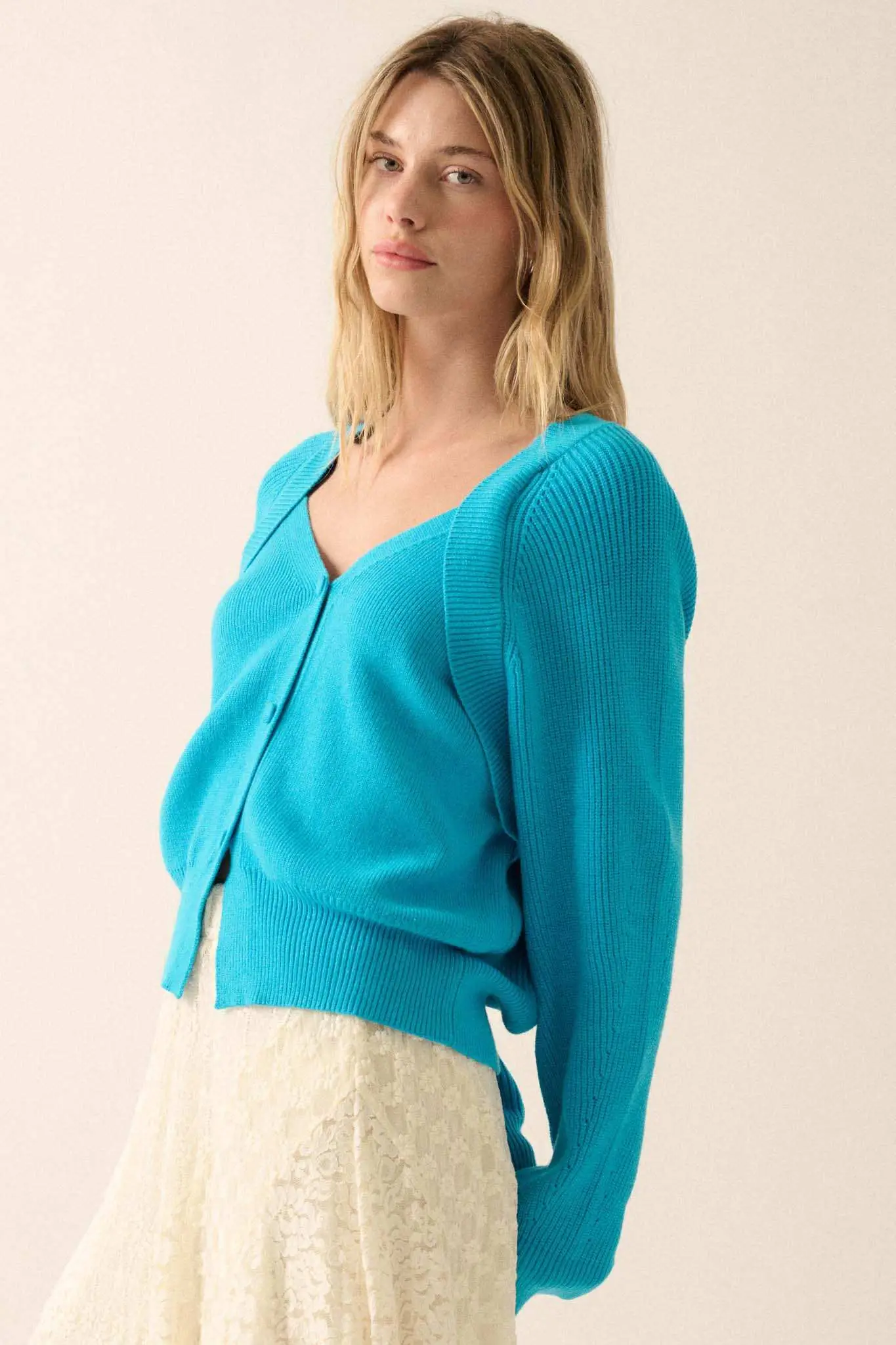 Shrug It Off Layered-Look Rib-Knit Cardigan Sweater - Image 6
