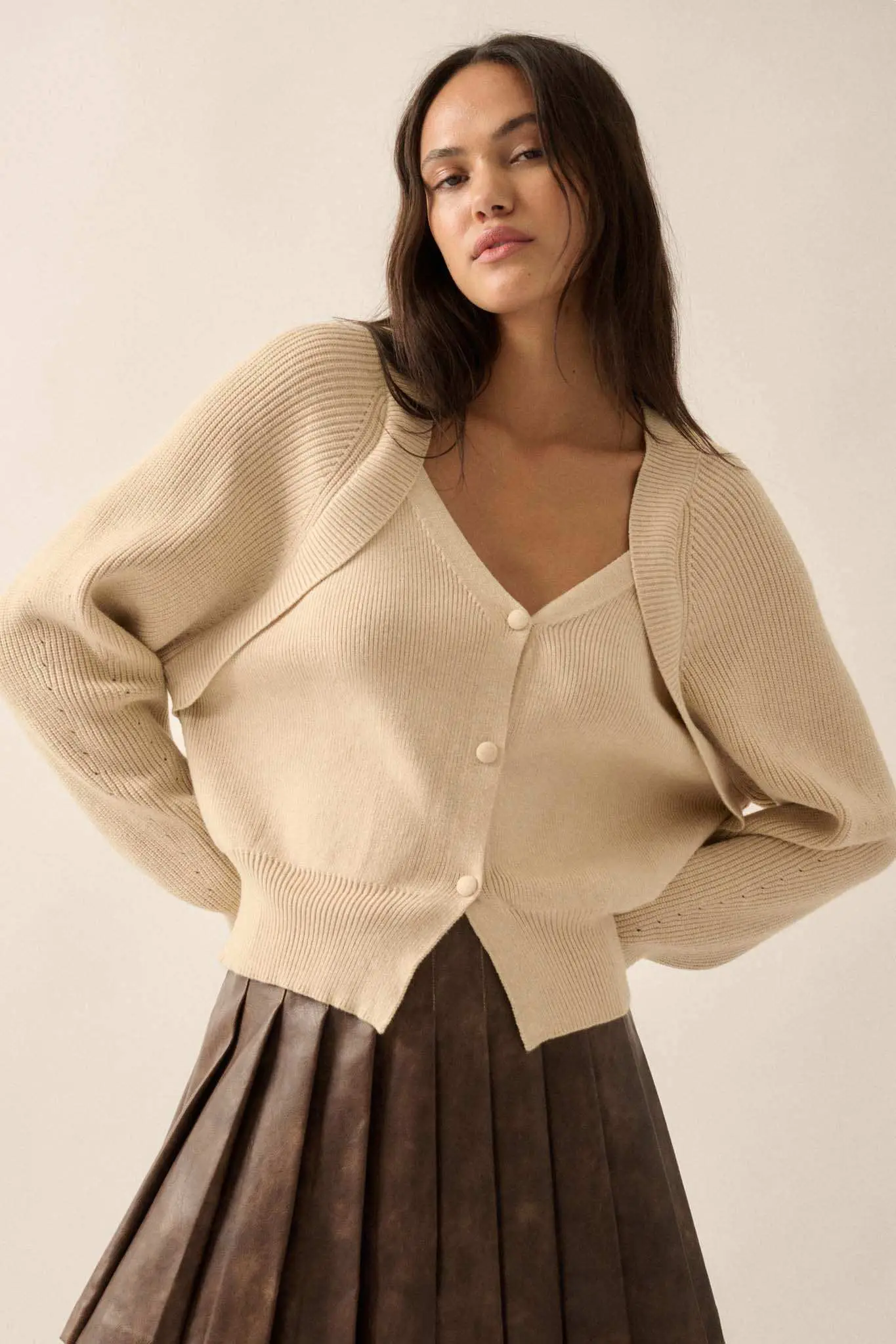 Shrug It Off Layered-Look Rib-Knit Cardigan Sweater - Image 7