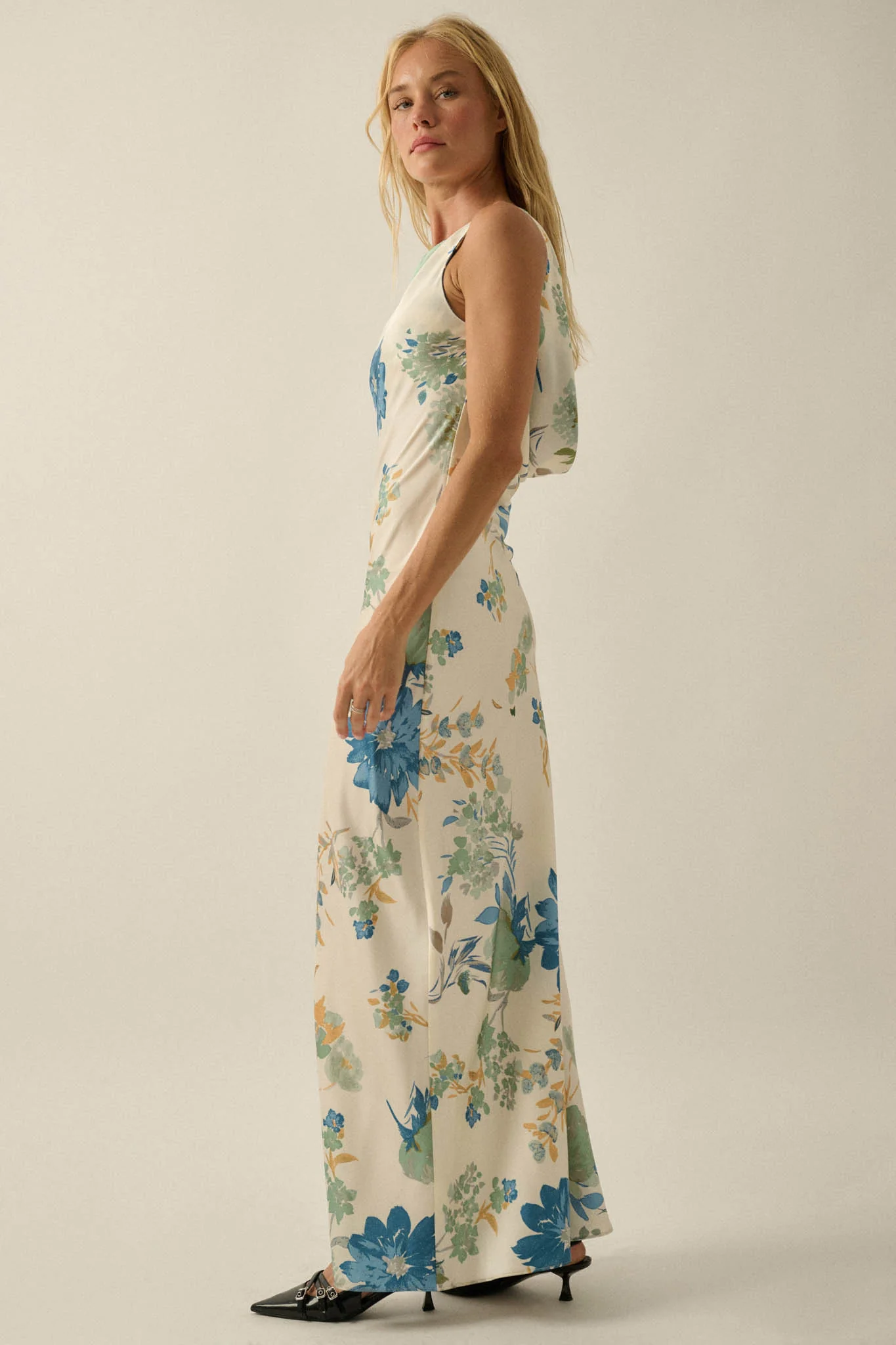 Silky Petals Floral Satin Cowl-Back Maxi Dress - Image 5