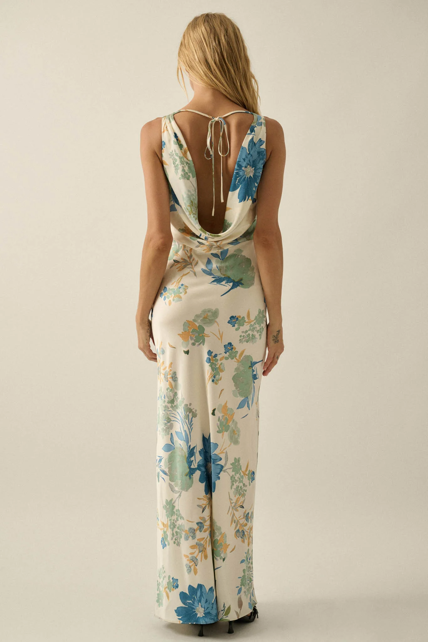 Silky Petals Floral Satin Cowl-Back Maxi Dress - Image 6