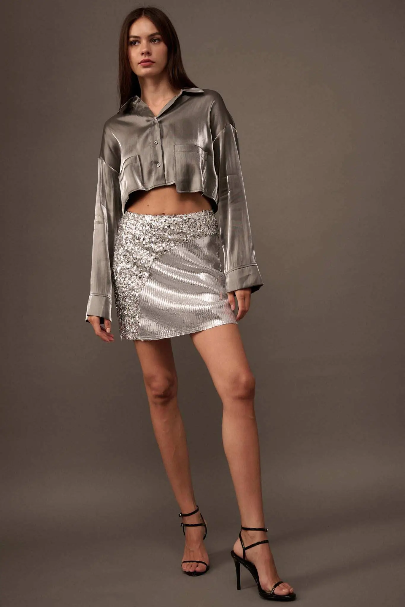 Silver Screen Metallic Lamé Cropped Shirt - Image 3