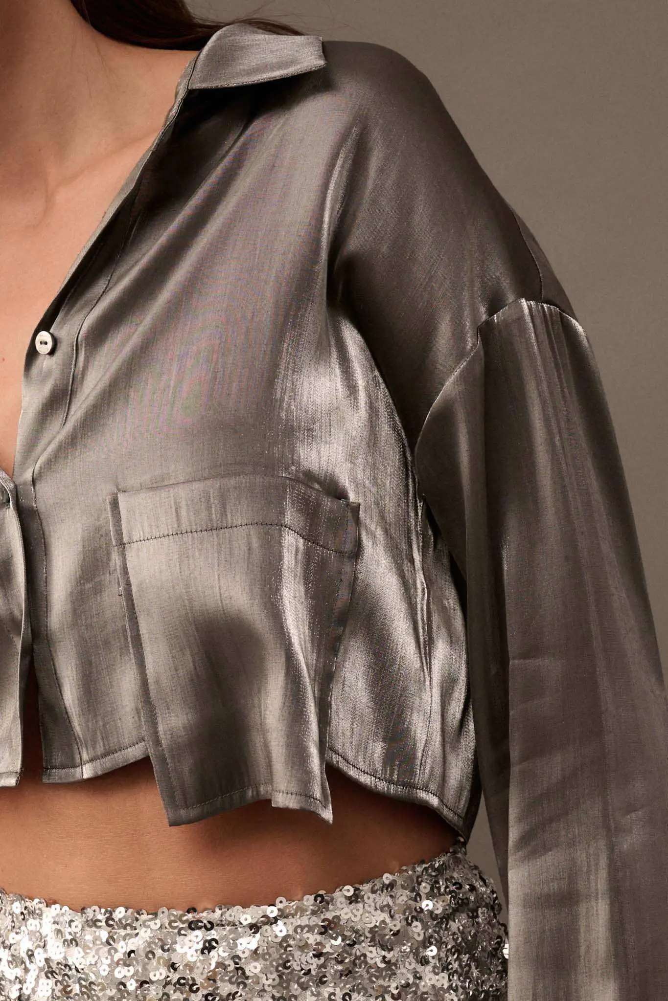 Silver Screen Metallic Lamé Cropped Shirt - Image 4
