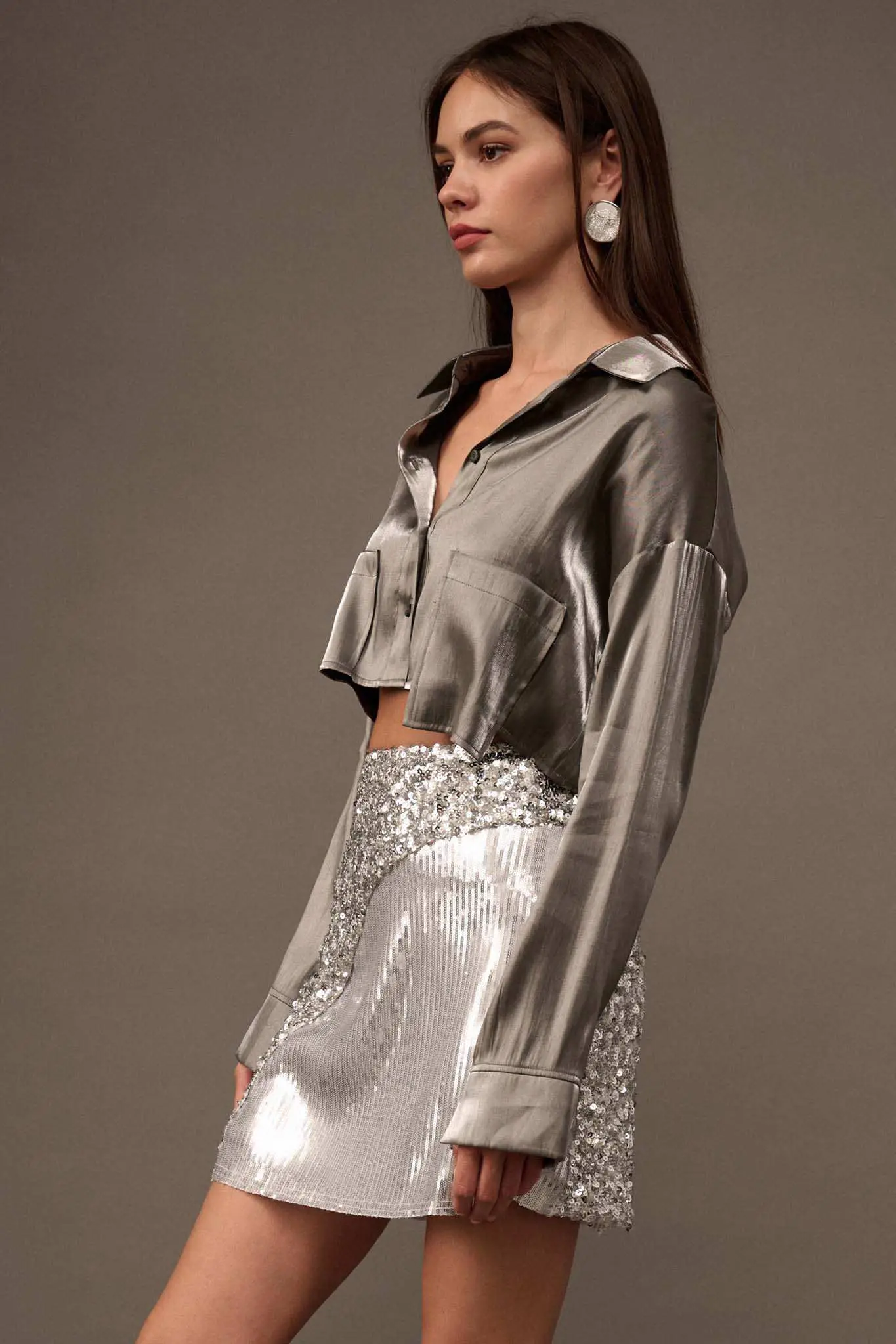 Silver Screen Metallic Lamé Cropped Shirt - Image 6