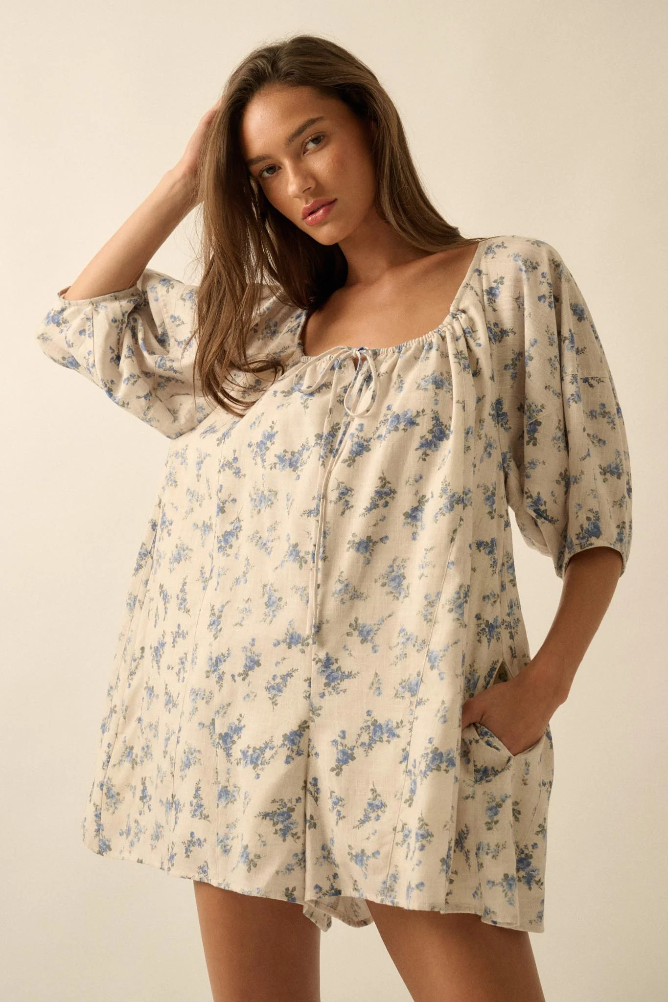 Simply Beautiful Floral Puff-Sleeve Babydoll Romper - Image 4