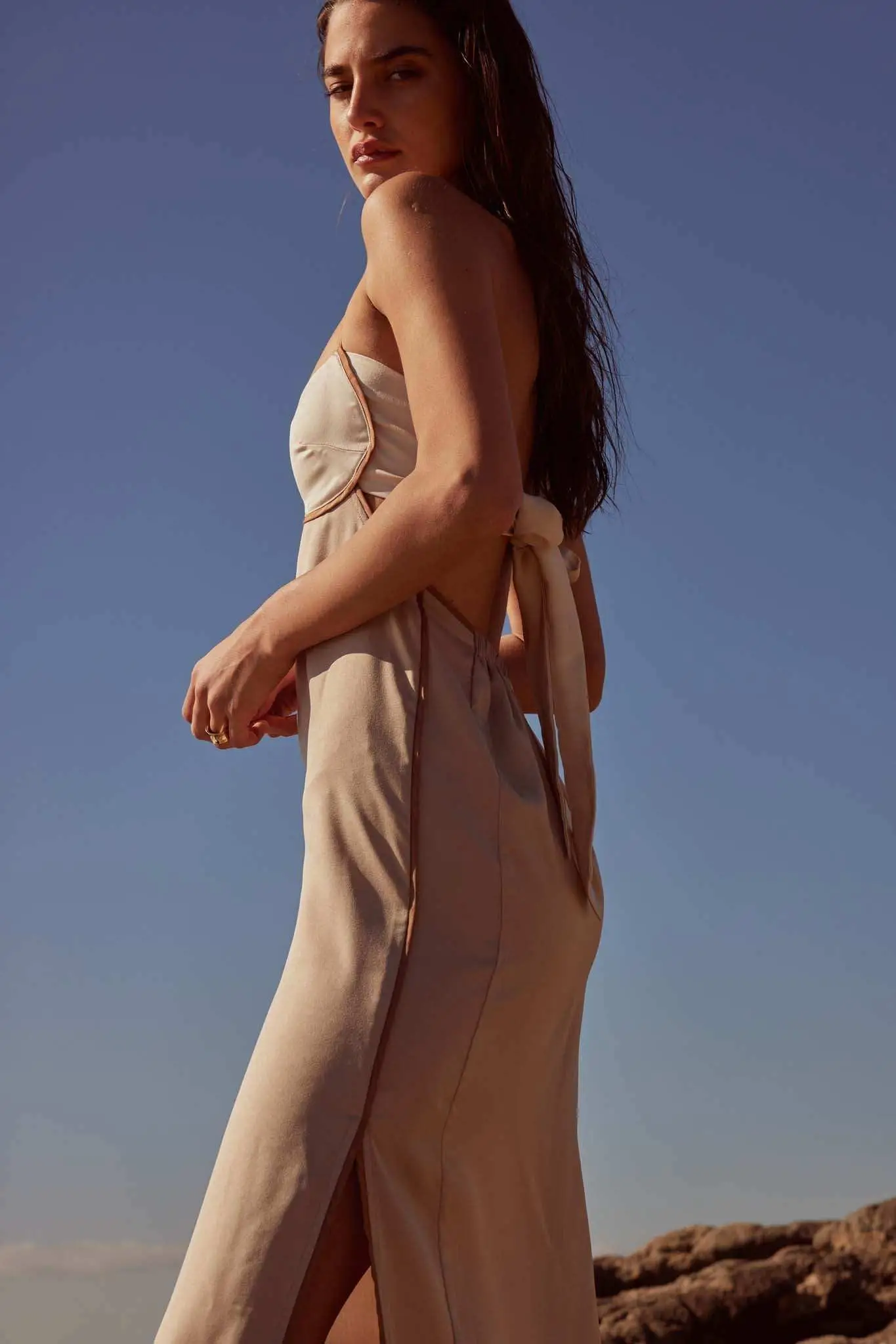 Simply Luxe Satin Piping-Trim Halter Maxi Dress - Image 2