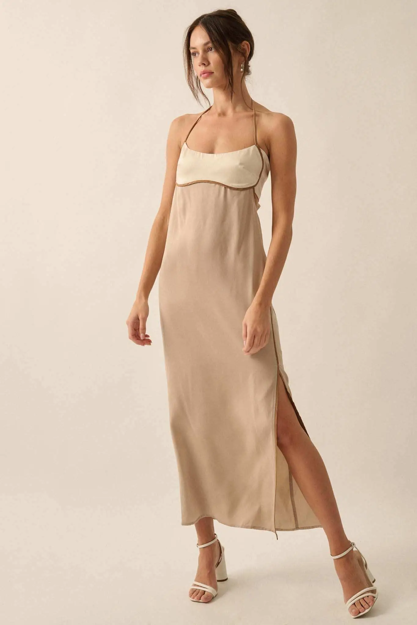 Simply Luxe Satin Piping-Trim Halter Maxi Dress - Image 3