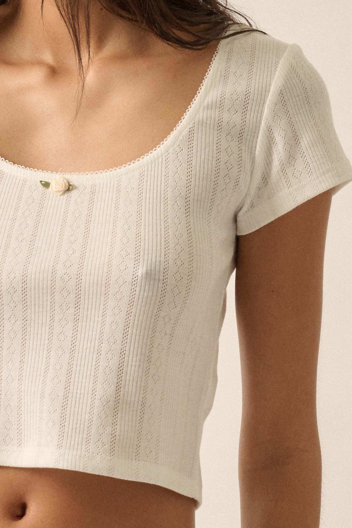 Simply Sweet Cropped Pointelle Baby Tee - Image 8