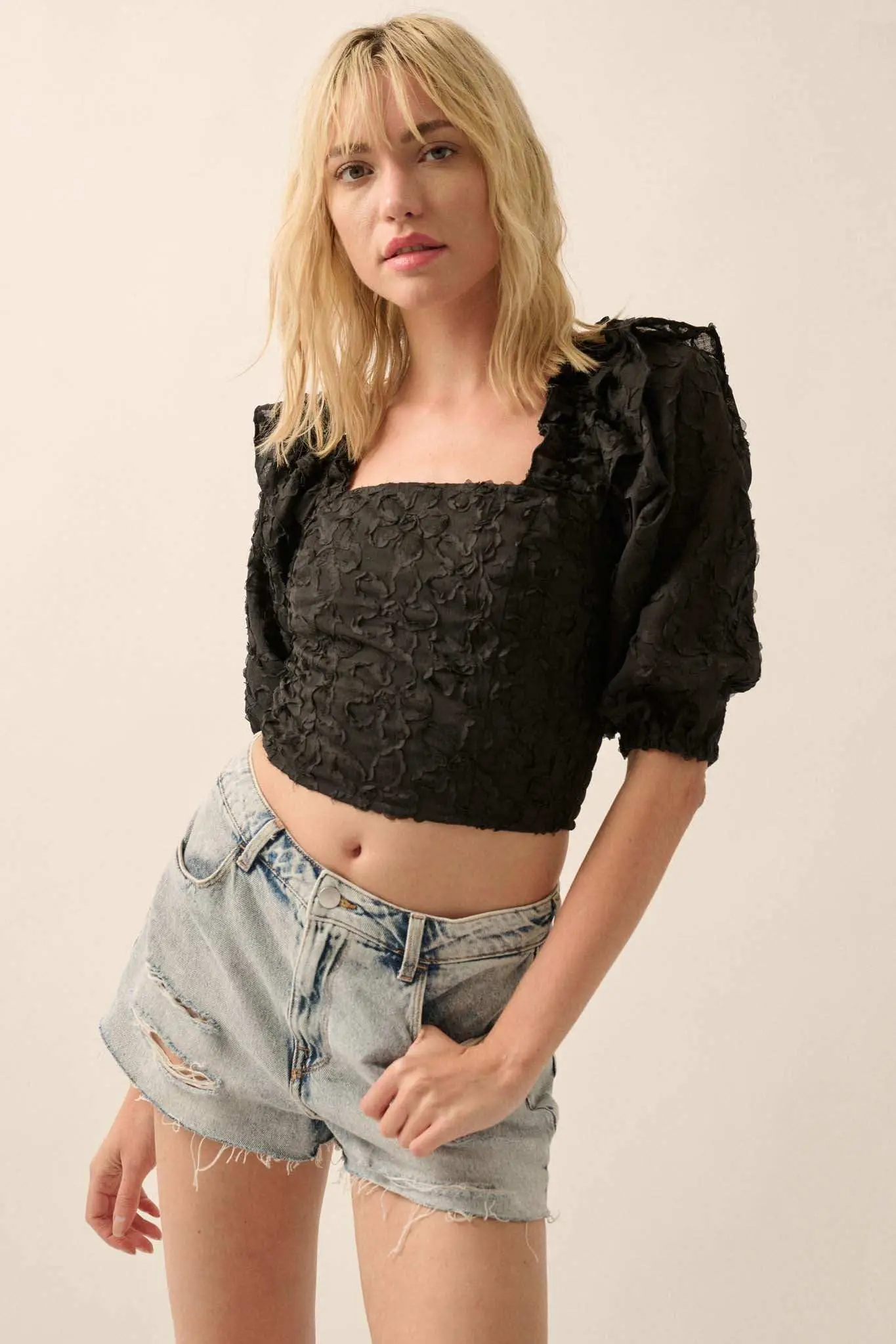 Sitting Pretty Floral Ribbon Lace Puff-Sleeve Top - Image 10
