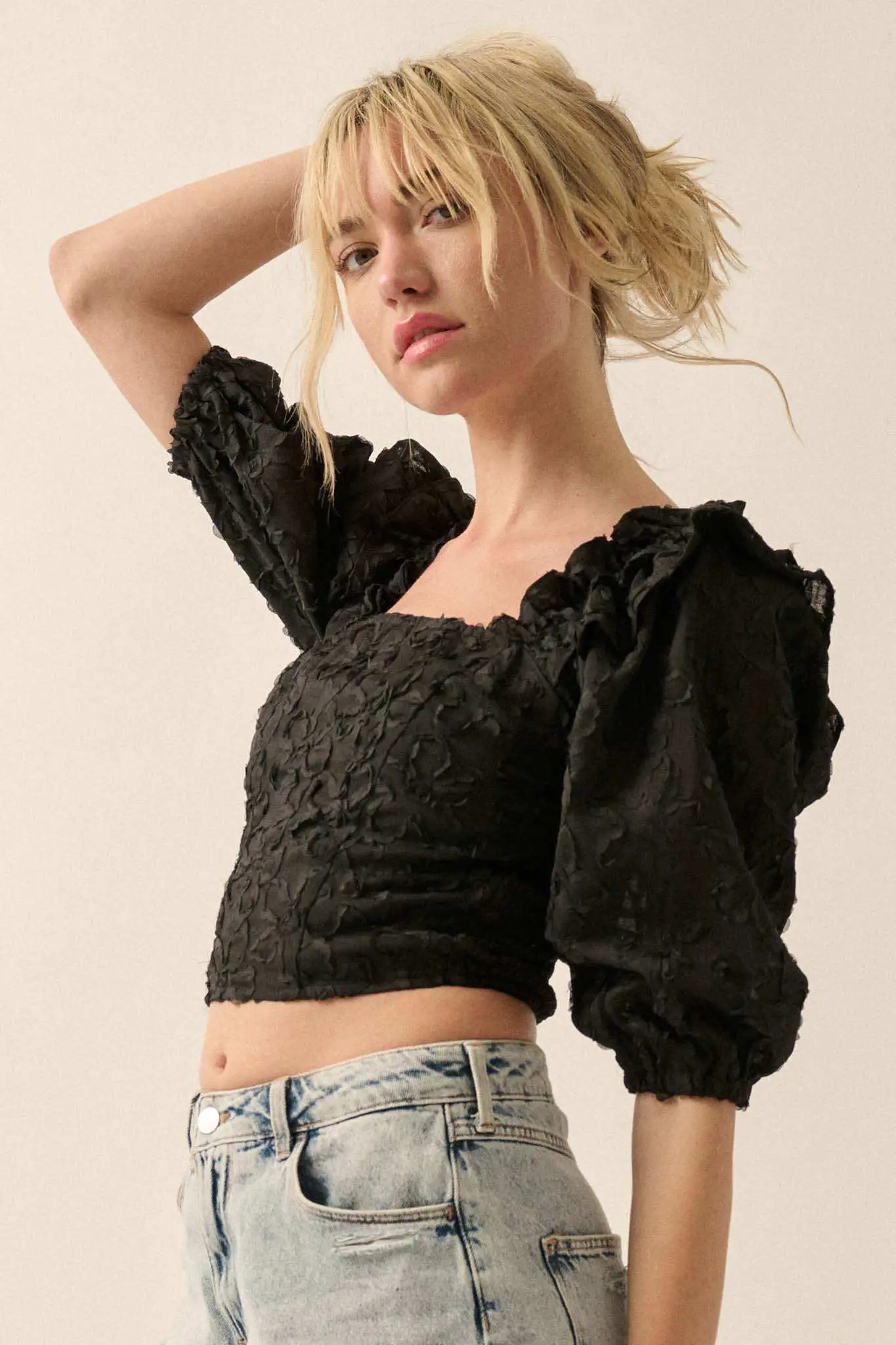 Sitting Pretty Floral Ribbon Lace Puff-Sleeve Top - Image 13