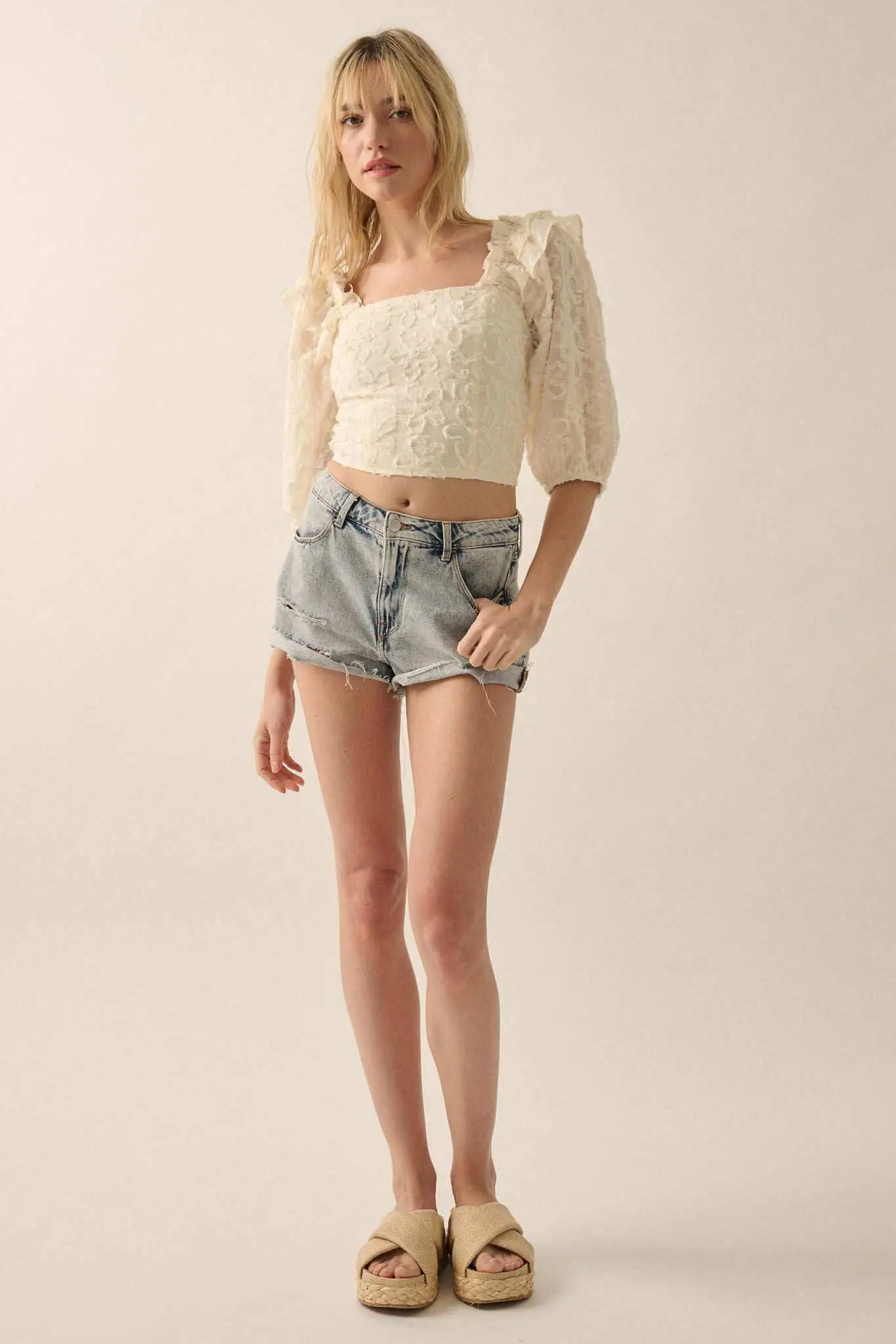 Sitting Pretty Floral Ribbon Lace Puff-Sleeve Top - Image 5