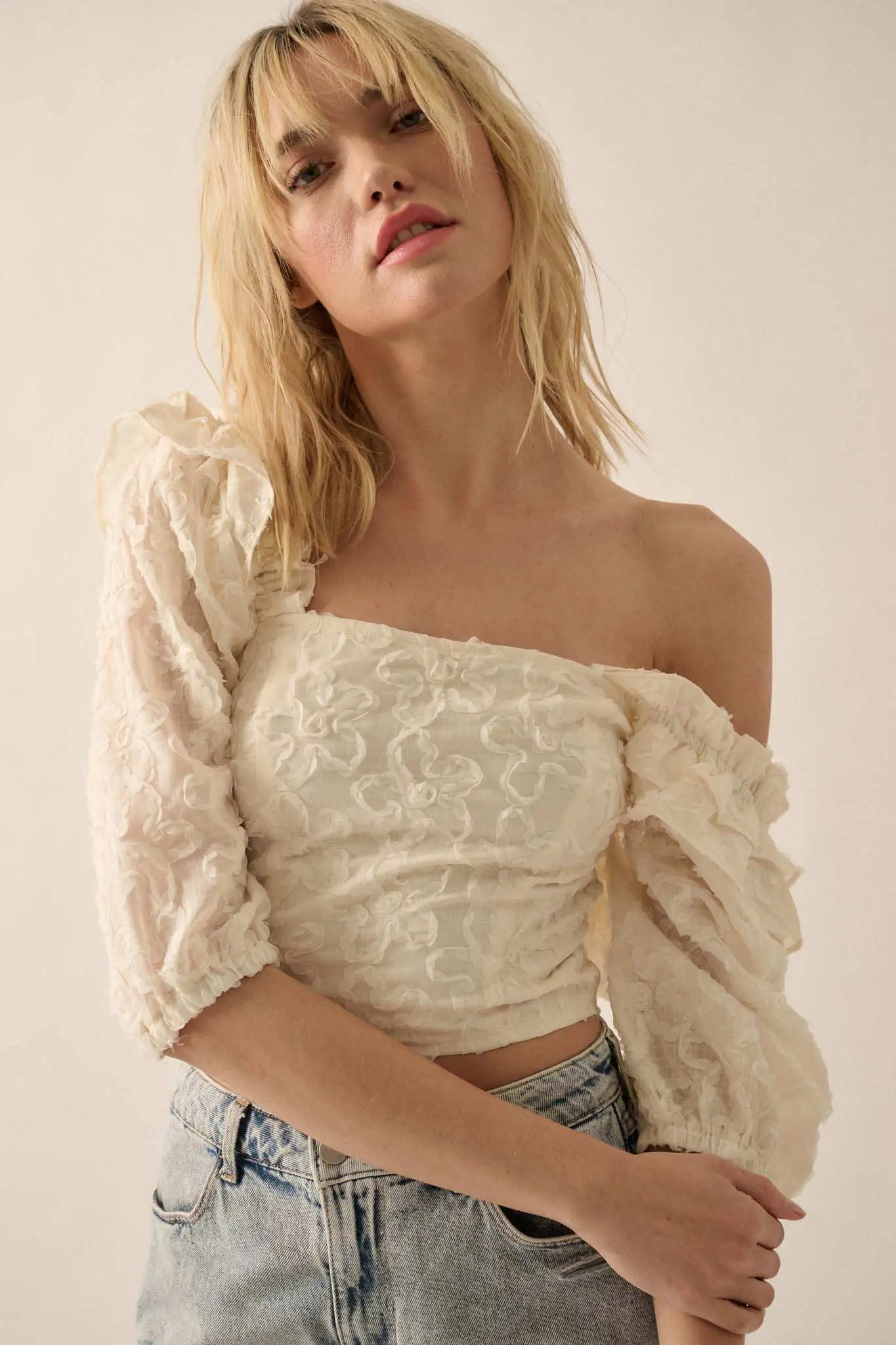 Sitting Pretty Floral Ribbon Lace Puff-Sleeve Top - Image 6