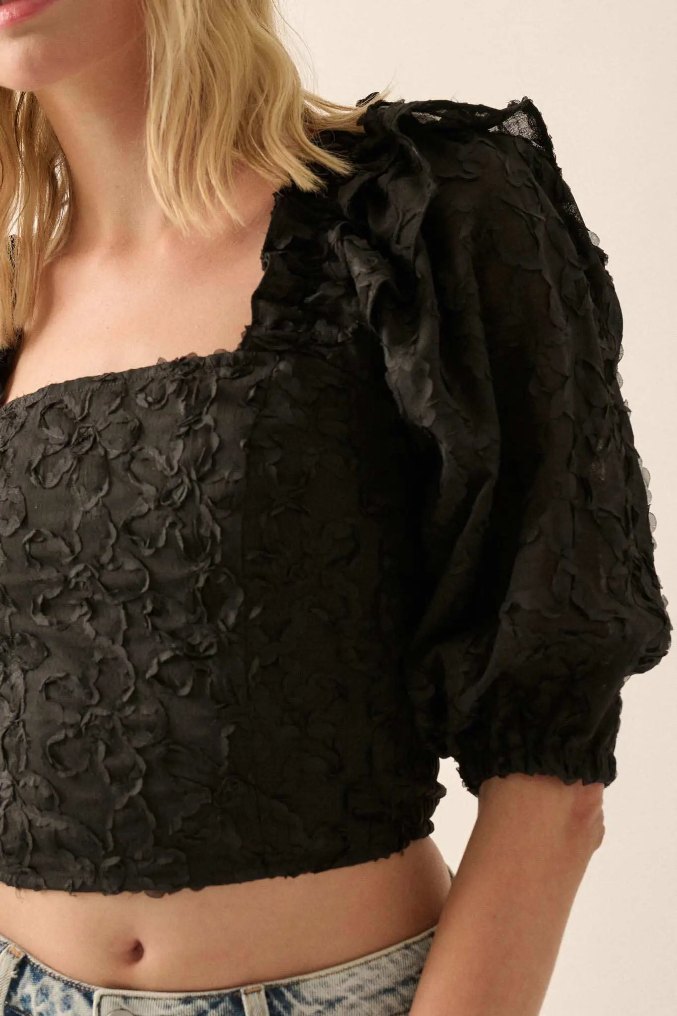 Sitting Pretty Floral Ribbon Lace Puff-Sleeve Top - Image 9