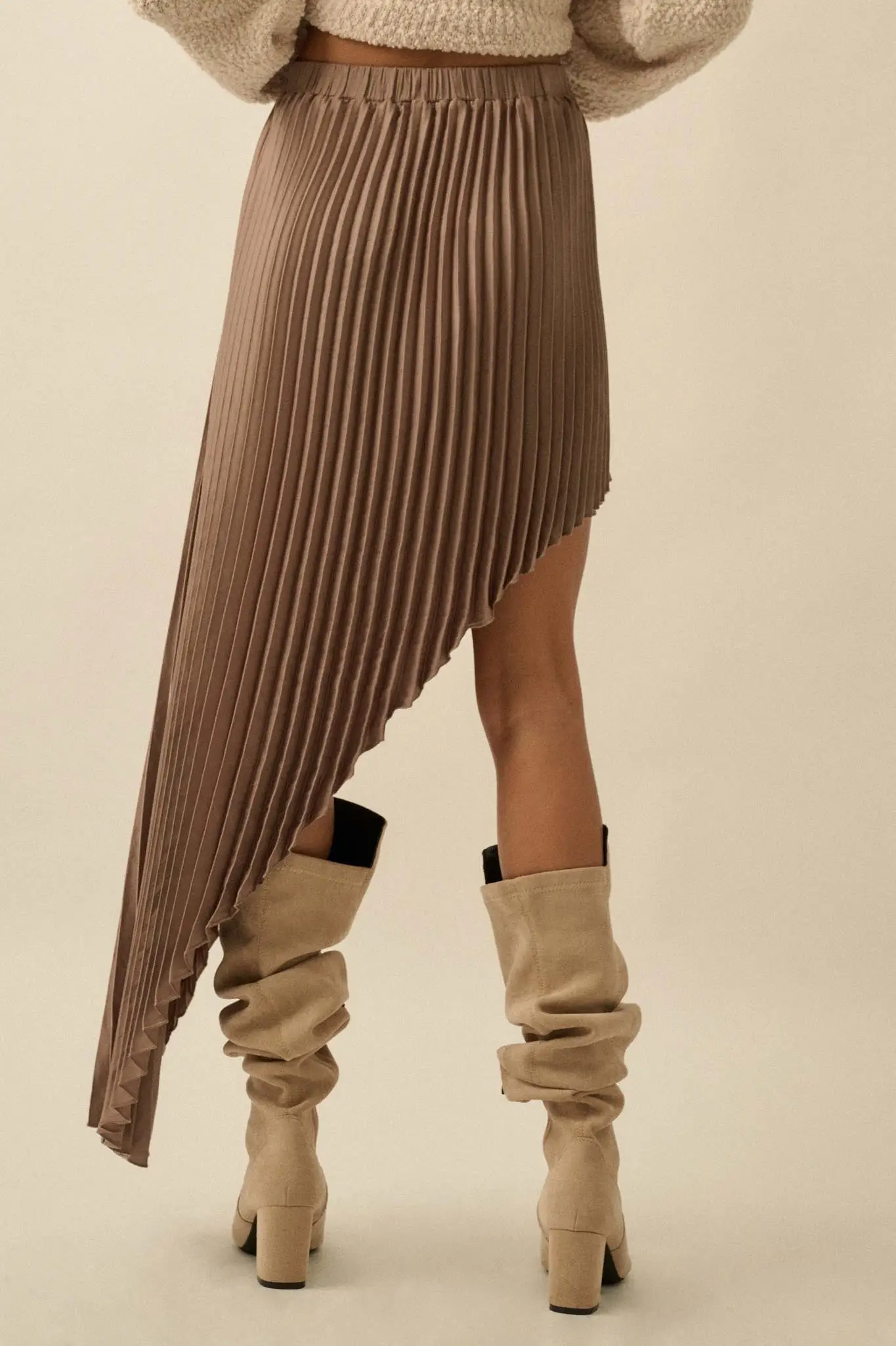 Sleek Pleats Asymmetrical Pleated Satin Skirt - Image 12
