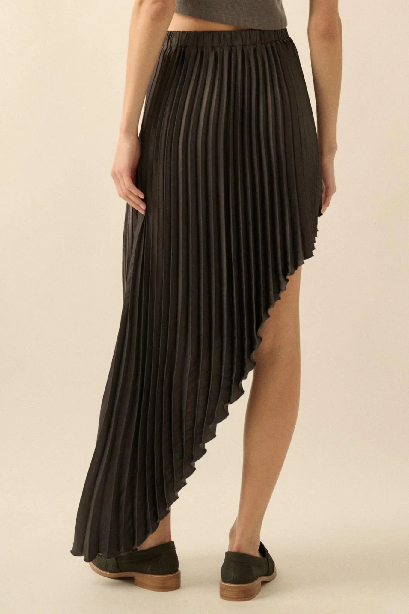 Sleek Pleats Asymmetrical Pleated Satin Skirt - Image 6