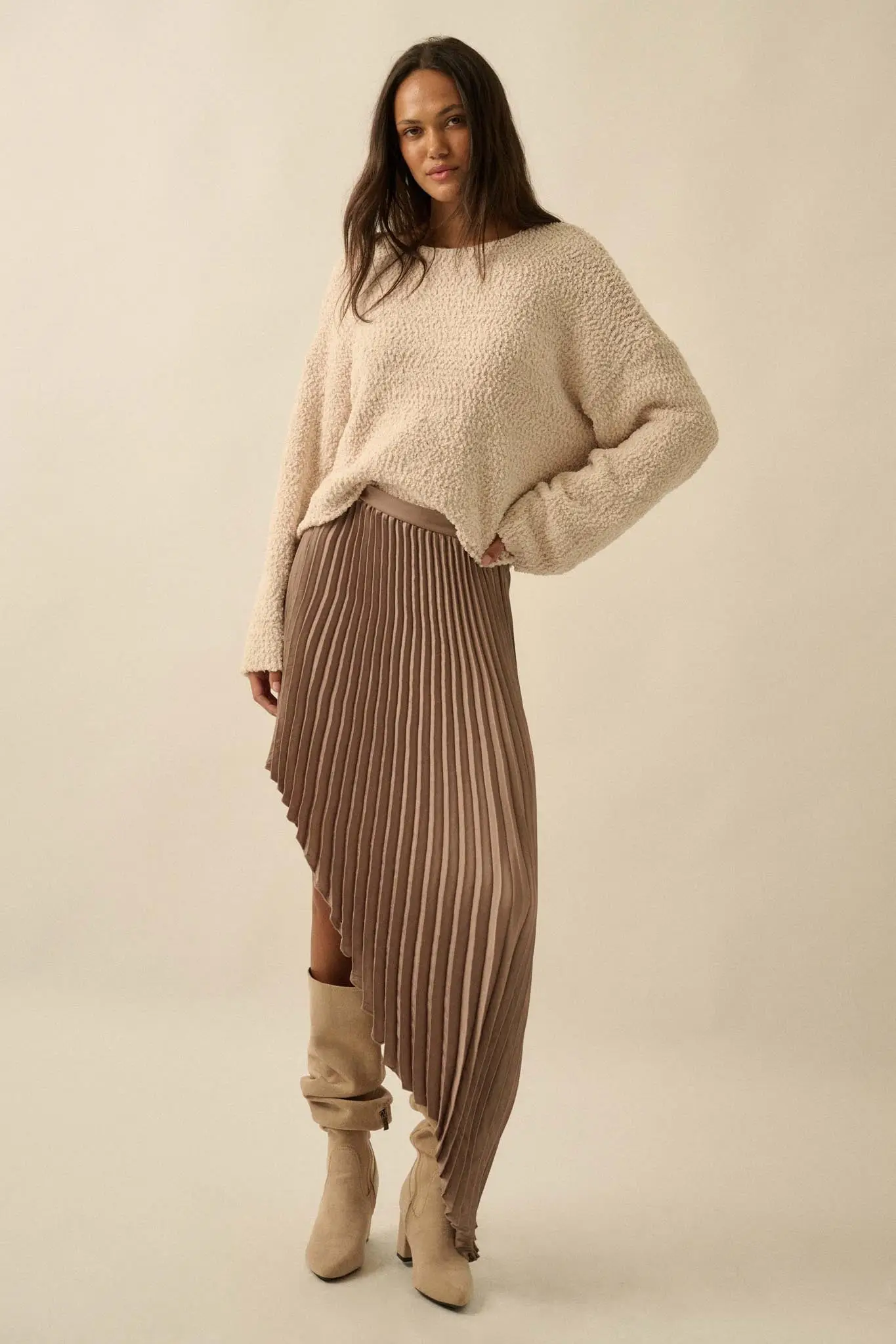 Sleek Pleats Asymmetrical Pleated Satin Skirt - Image 9