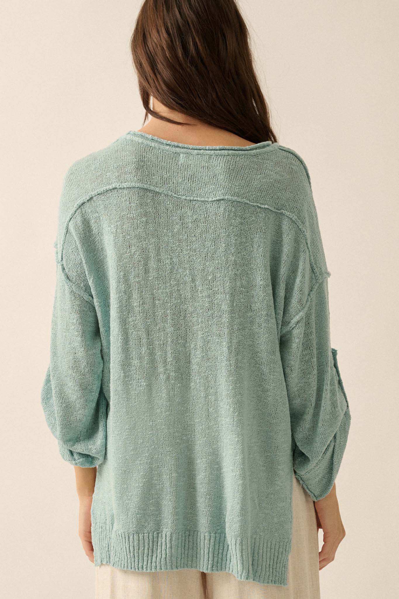 Slow Your Roll Exposed-Seam Roll-Up Henley Sweater - Image 8