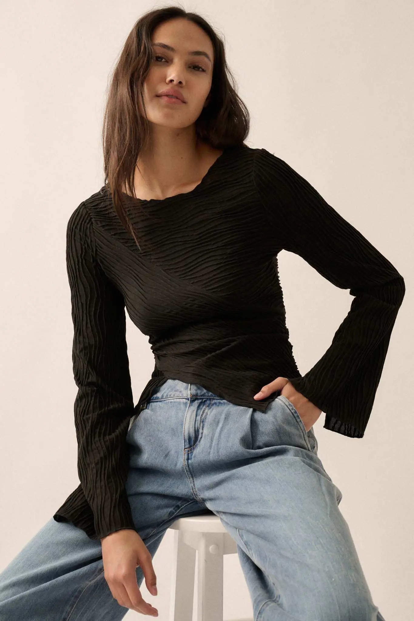 So It Flows Wavy Ribbed-Knit Asymmetrical Top - Image 11