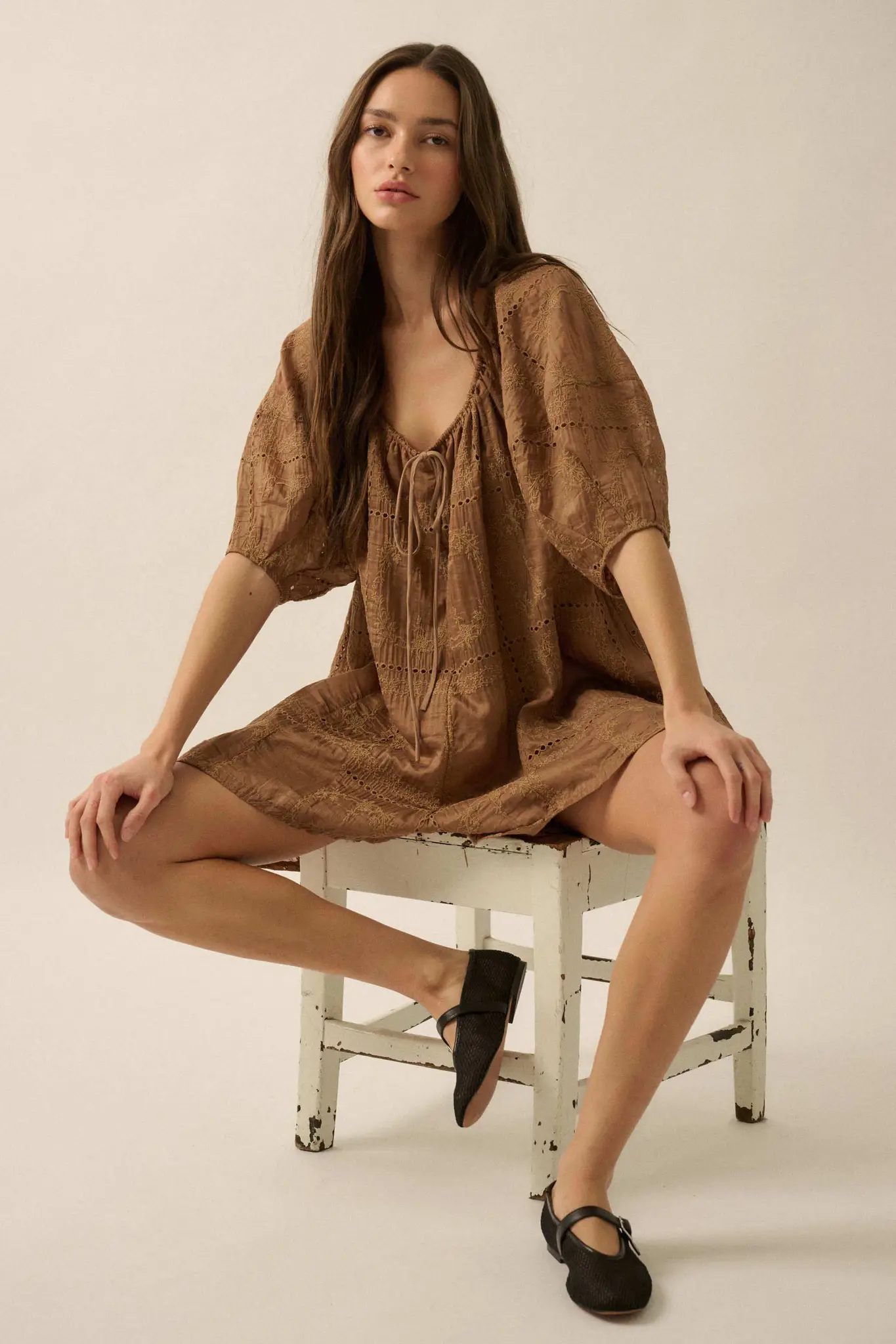 So Pure Eyelet Lace Puff-Sleeve Babydoll Romper - Image 10
