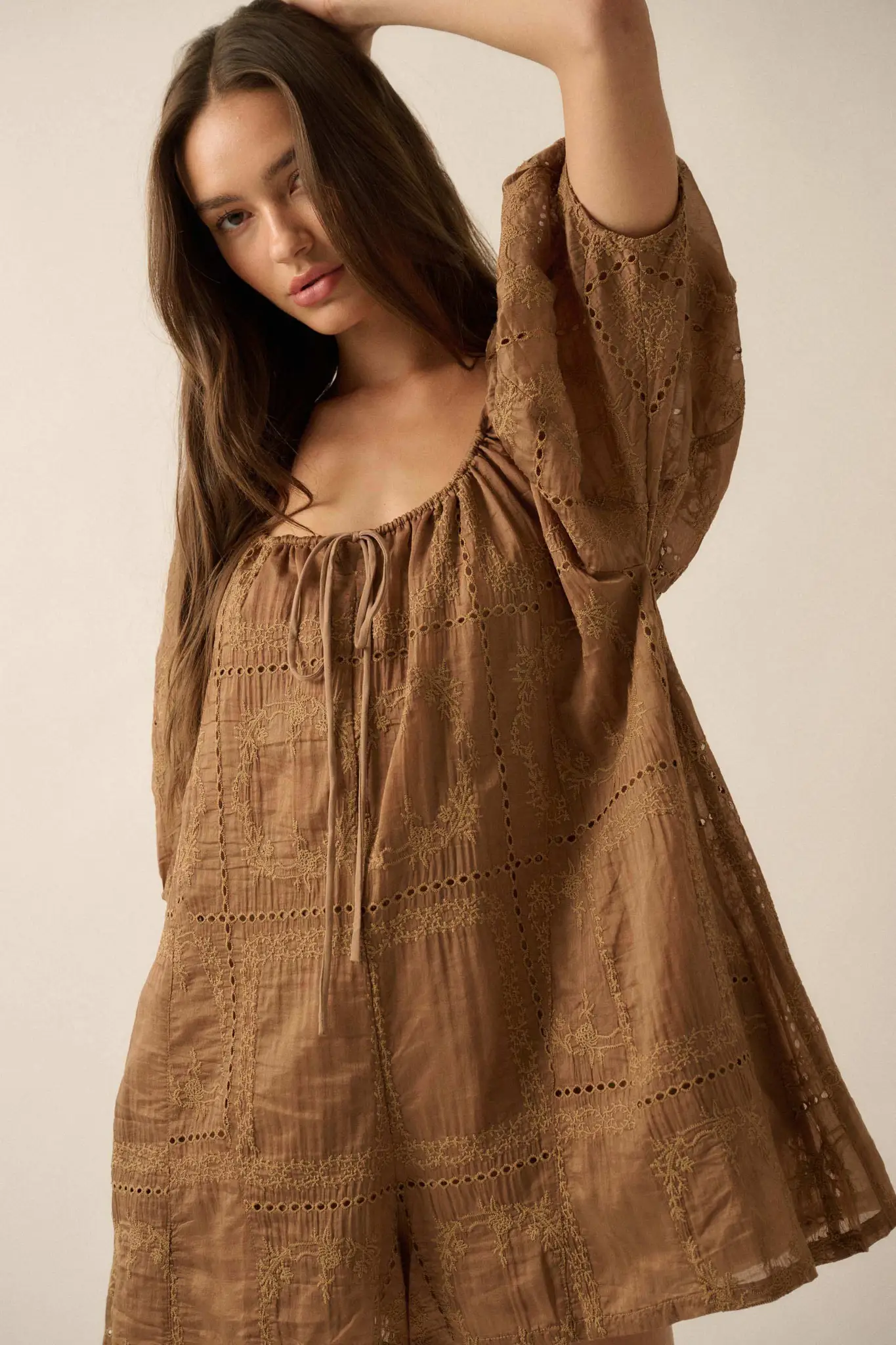 So Pure Eyelet Lace Puff-Sleeve Babydoll Romper - Image 11