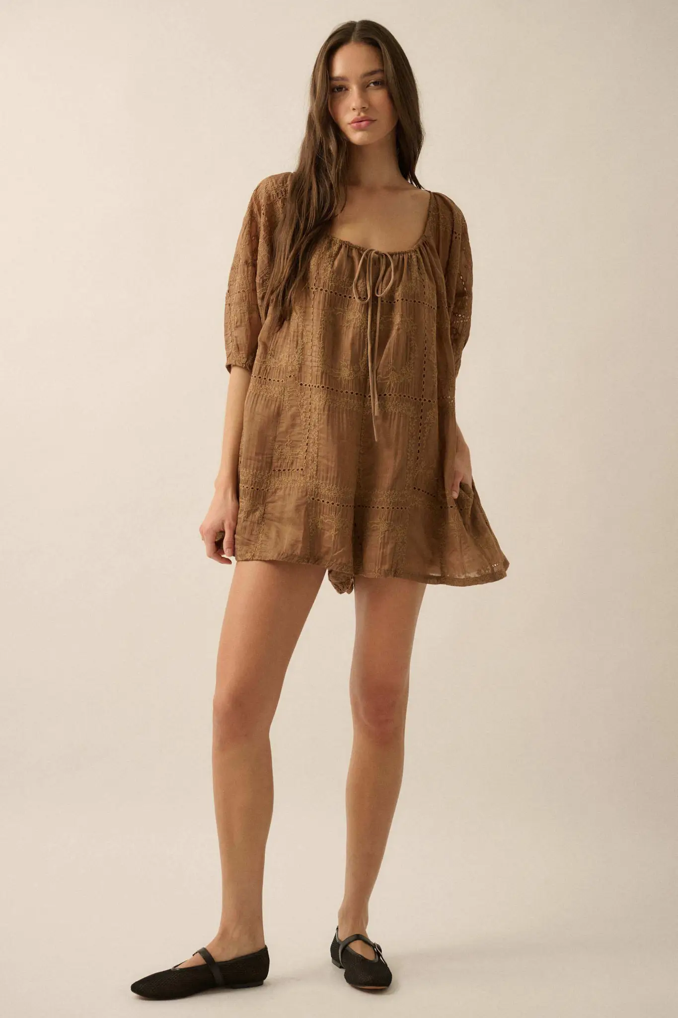 So Pure Eyelet Lace Puff-Sleeve Babydoll Romper - Image 12
