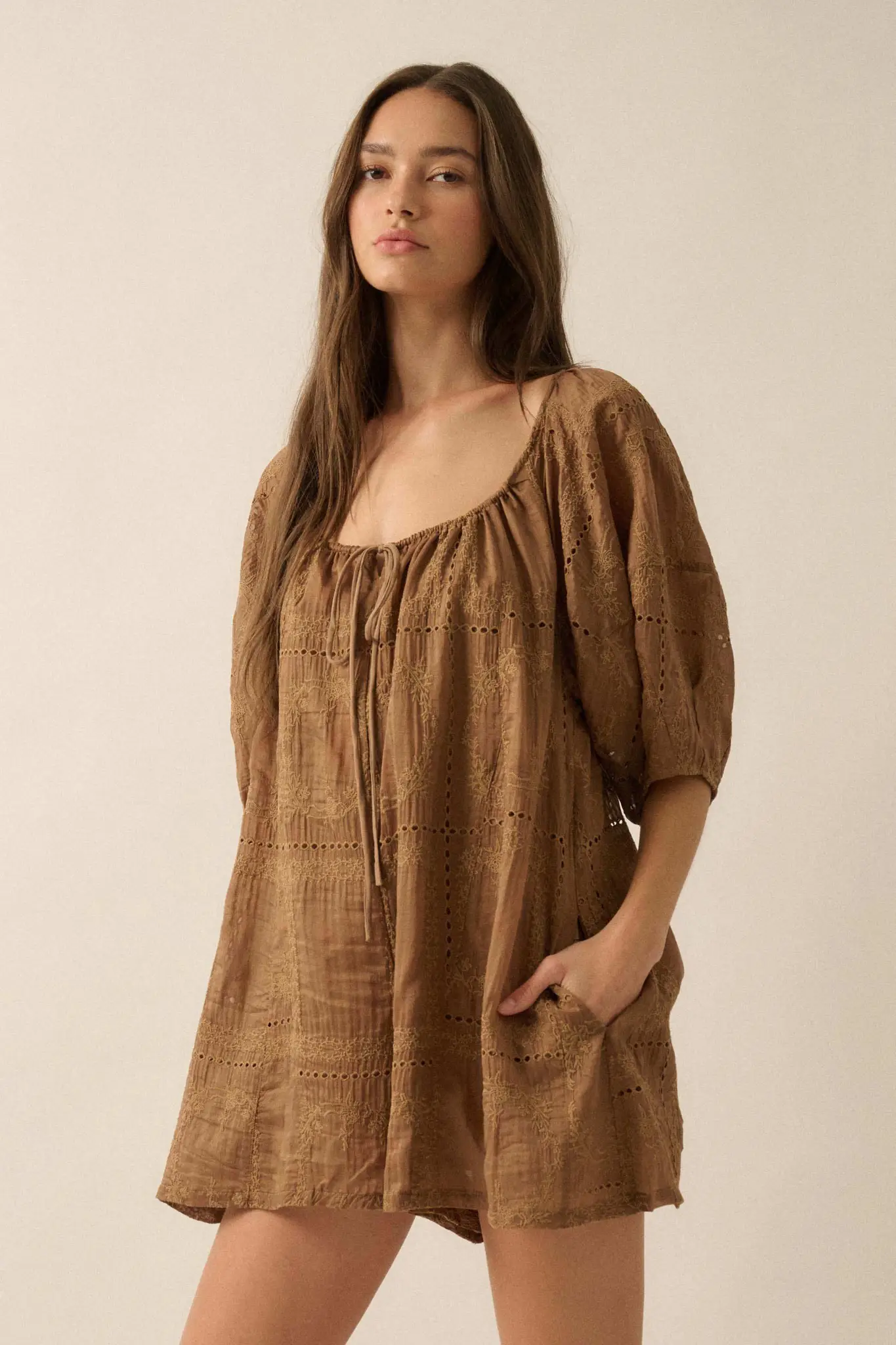 So Pure Eyelet Lace Puff-Sleeve Babydoll Romper - Image 14