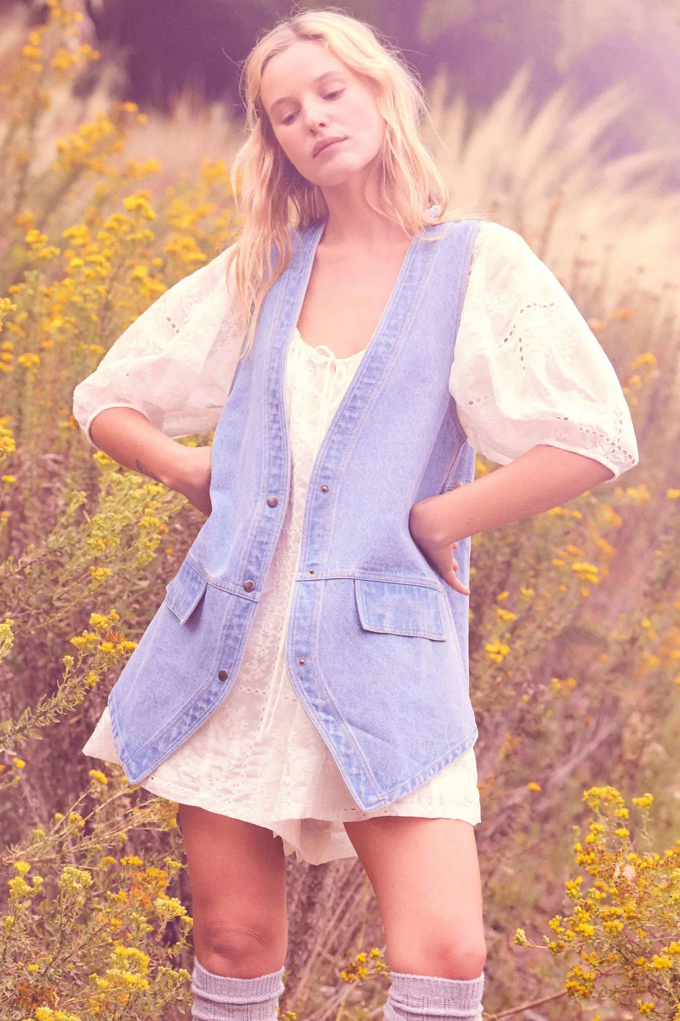 So Pure Eyelet Lace Puff-Sleeve Babydoll Romper - Image 3