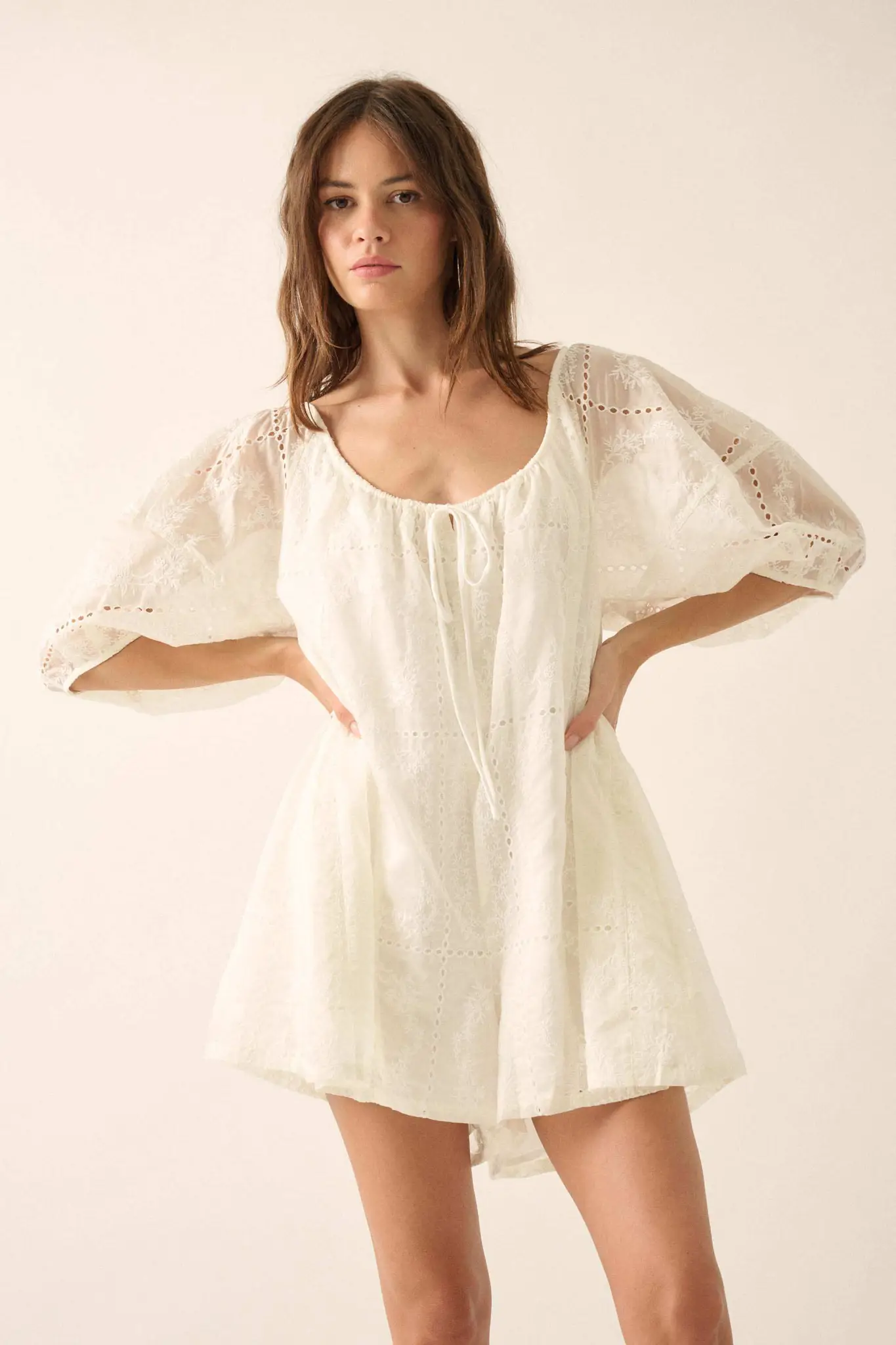 So Pure Eyelet Lace Puff-Sleeve Babydoll Romper - Image 4