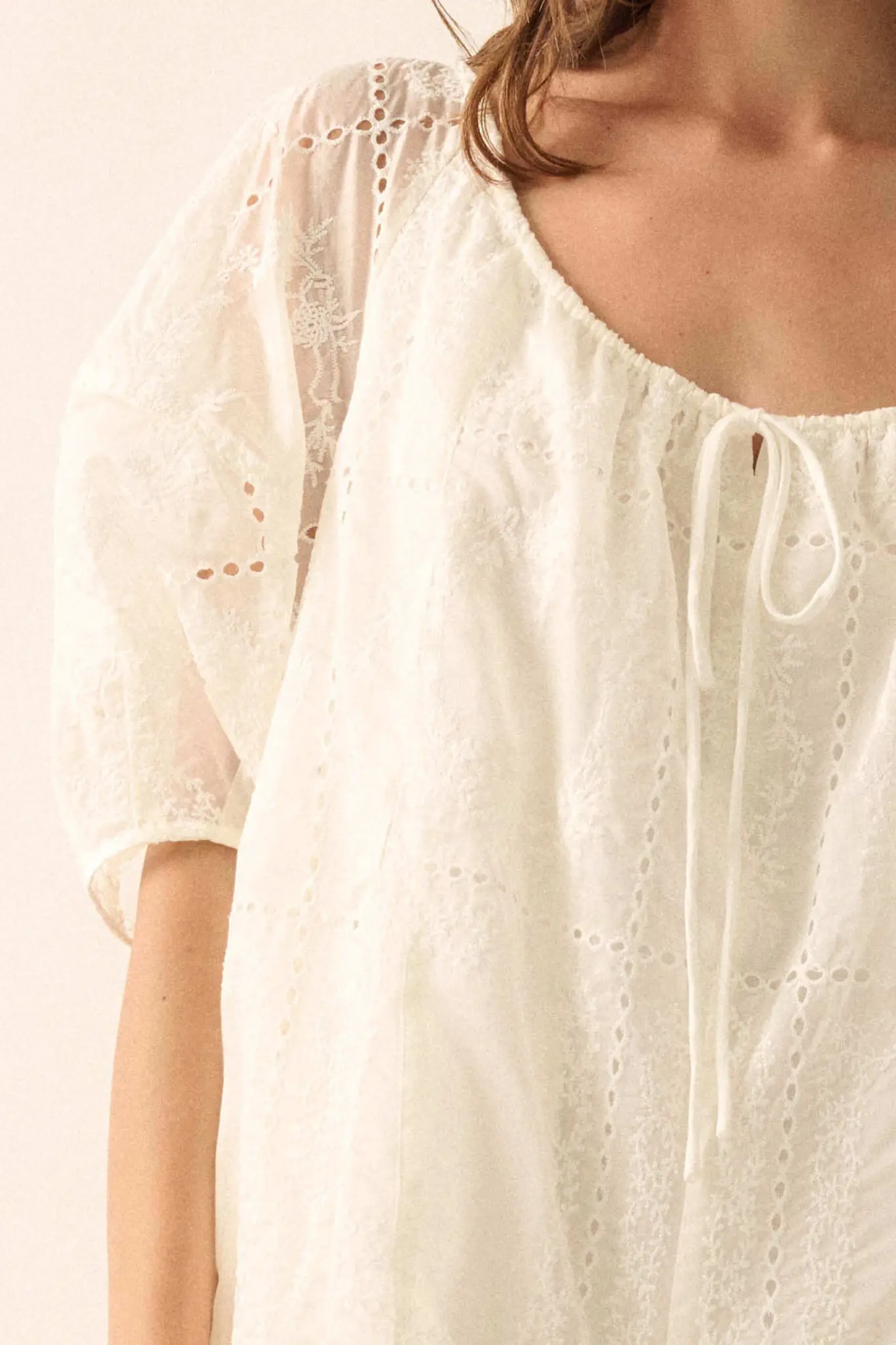 So Pure Eyelet Lace Puff-Sleeve Babydoll Romper - Image 5