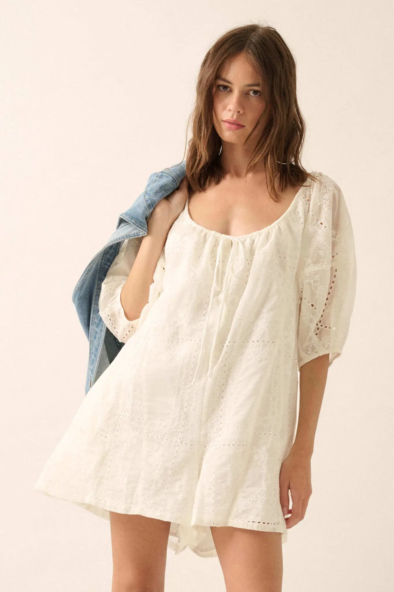 So Pure Eyelet Lace Puff-Sleeve Babydoll Romper - Image 6
